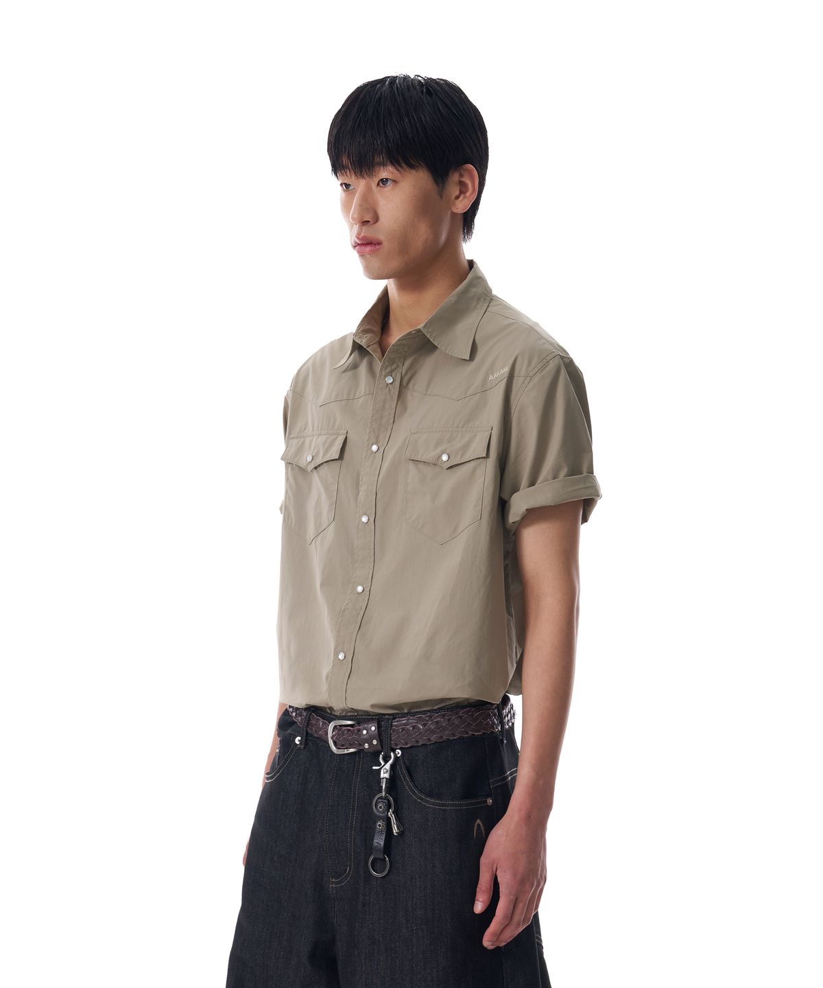 아캄(AAKAM) Western Half Shirts (Khaki)