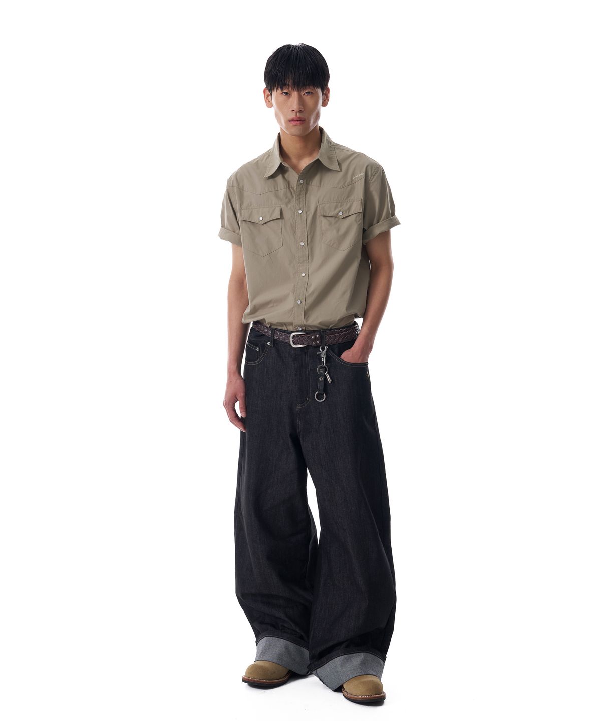 아캄(AAKAM) Western Half Shirts (Khaki)