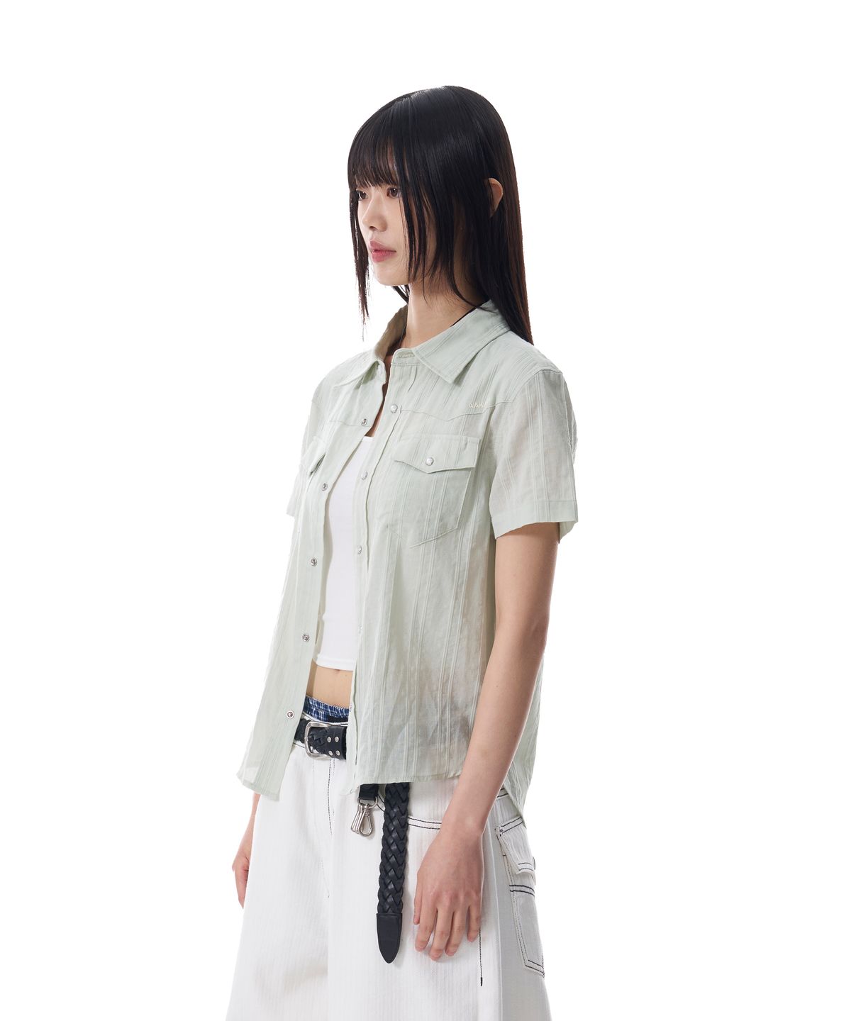 아캄(AAKAM) Patterned Western Half Shirts (Green)