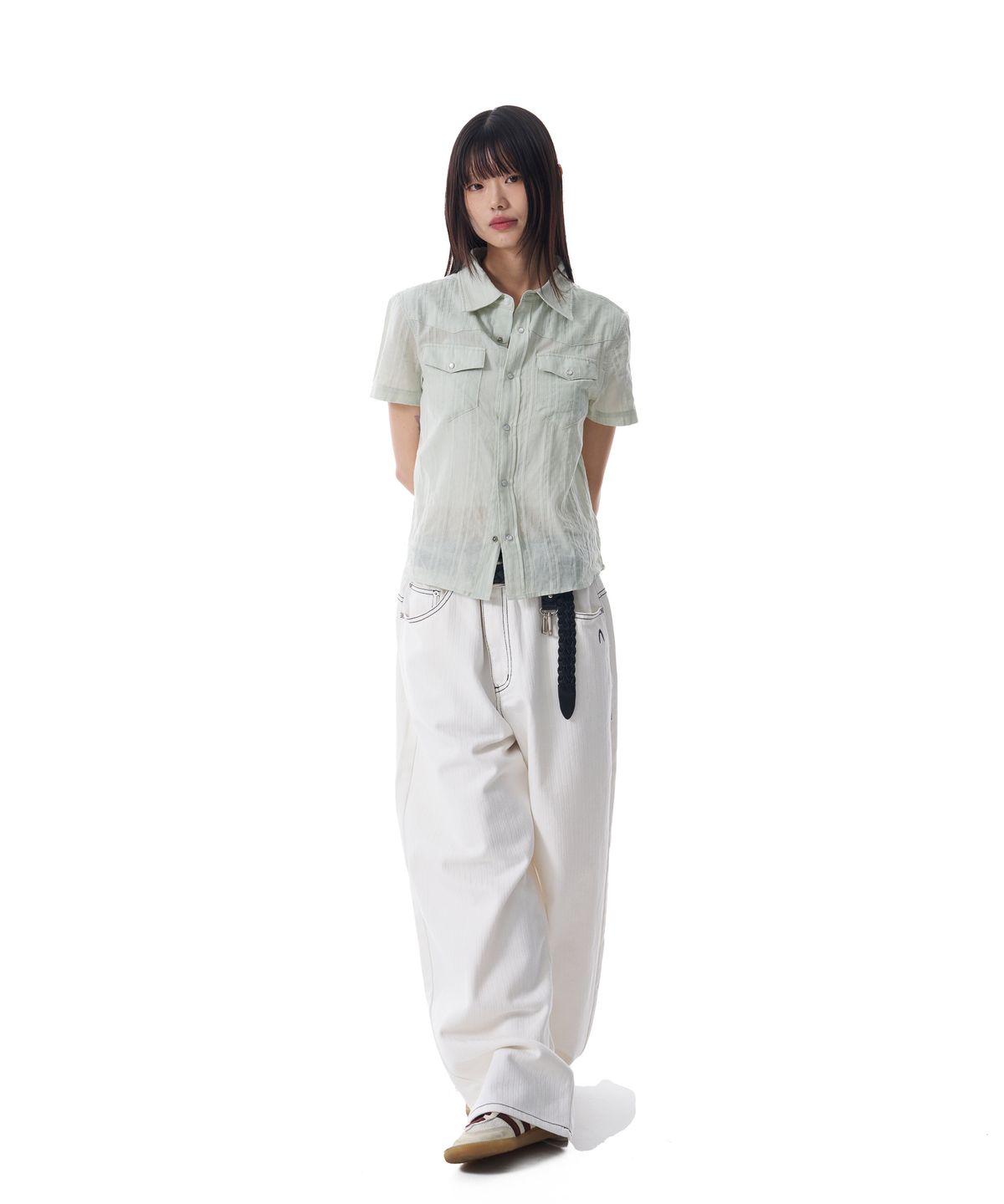 아캄(AAKAM) Patterned Western Half Shirts (Green)