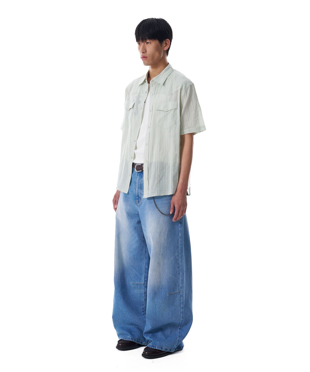 아캄(AAKAM) Patterned Western Half Shirts (Green)