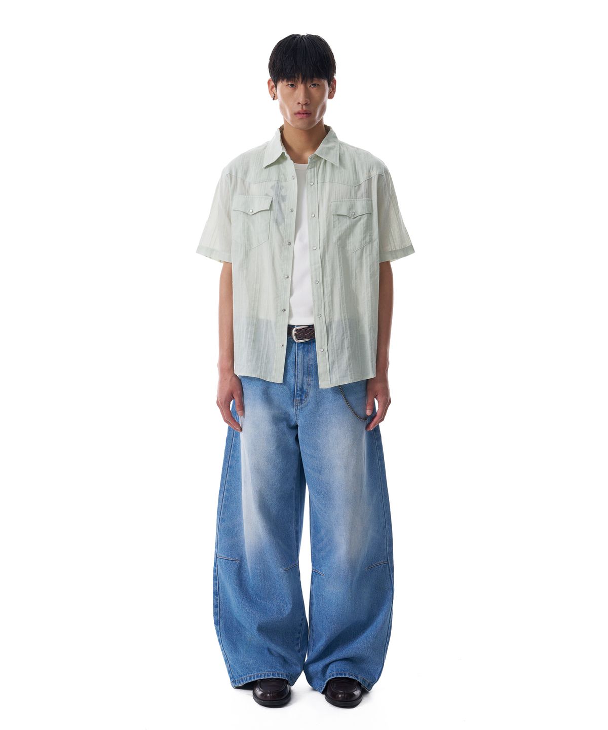 아캄(AAKAM) Patterned Western Half Shirts (Green)