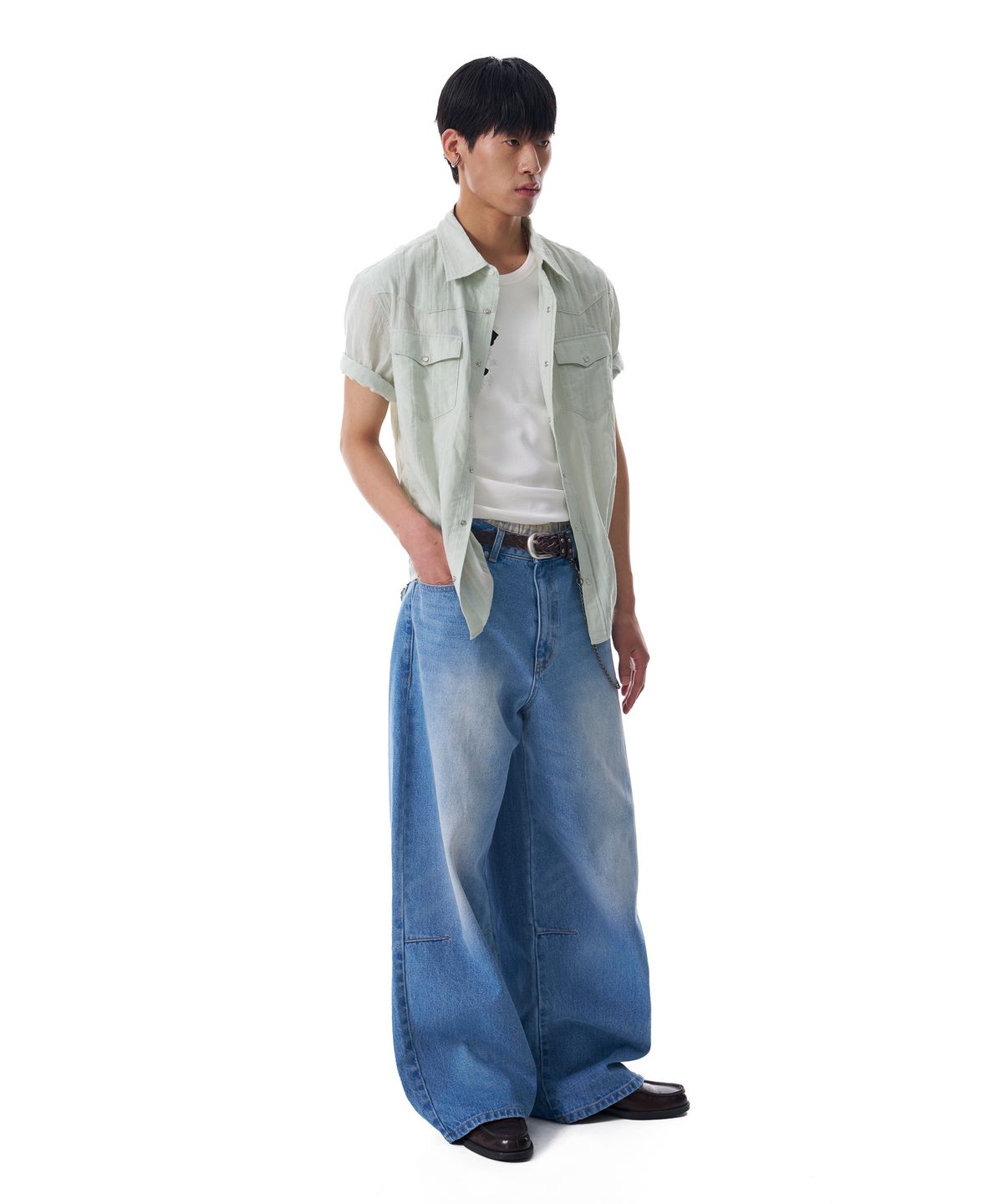 아캄(AAKAM) Patterned Western Half Shirts (Green)