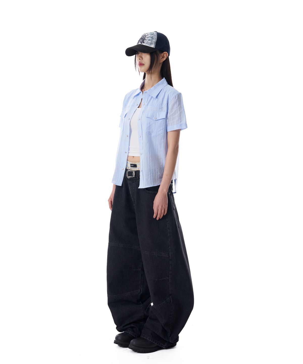 아캄(AAKAM) Patterned Western Half Shirts (Blue)