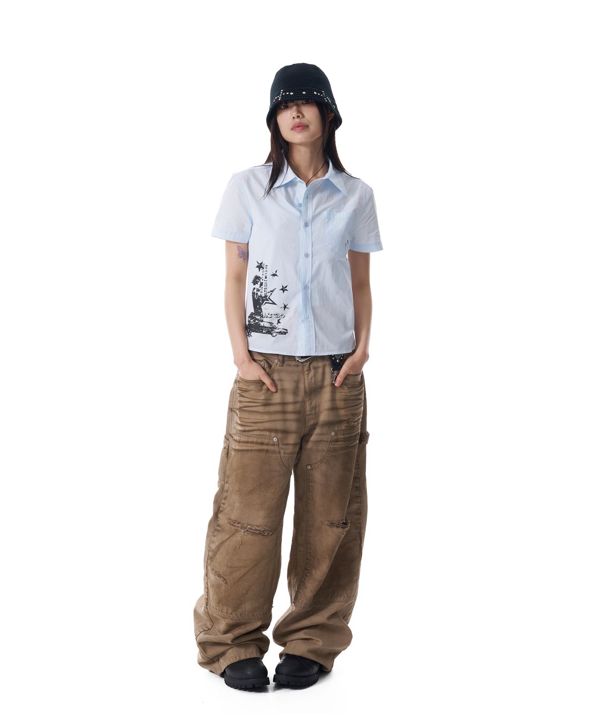 아캄(AAKAM) VTG Printed Half Shirts (Sky Blue)