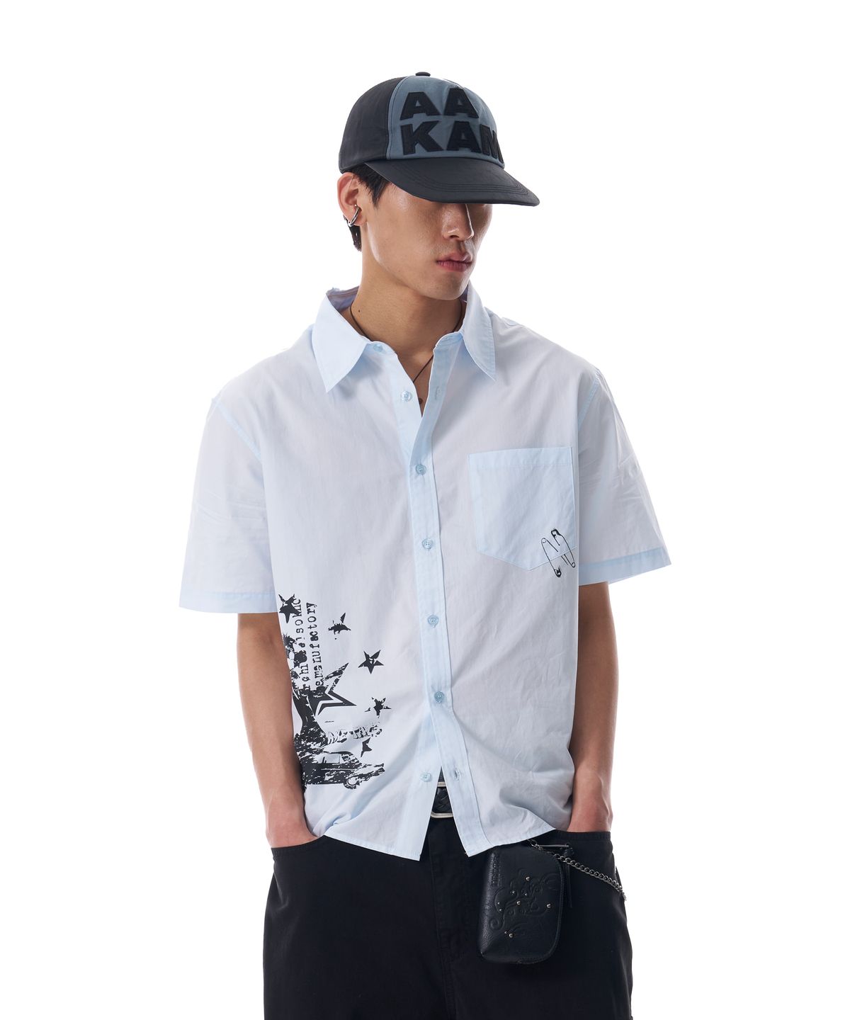 아캄(AAKAM) VTG Printed Half Shirts (Sky Blue)