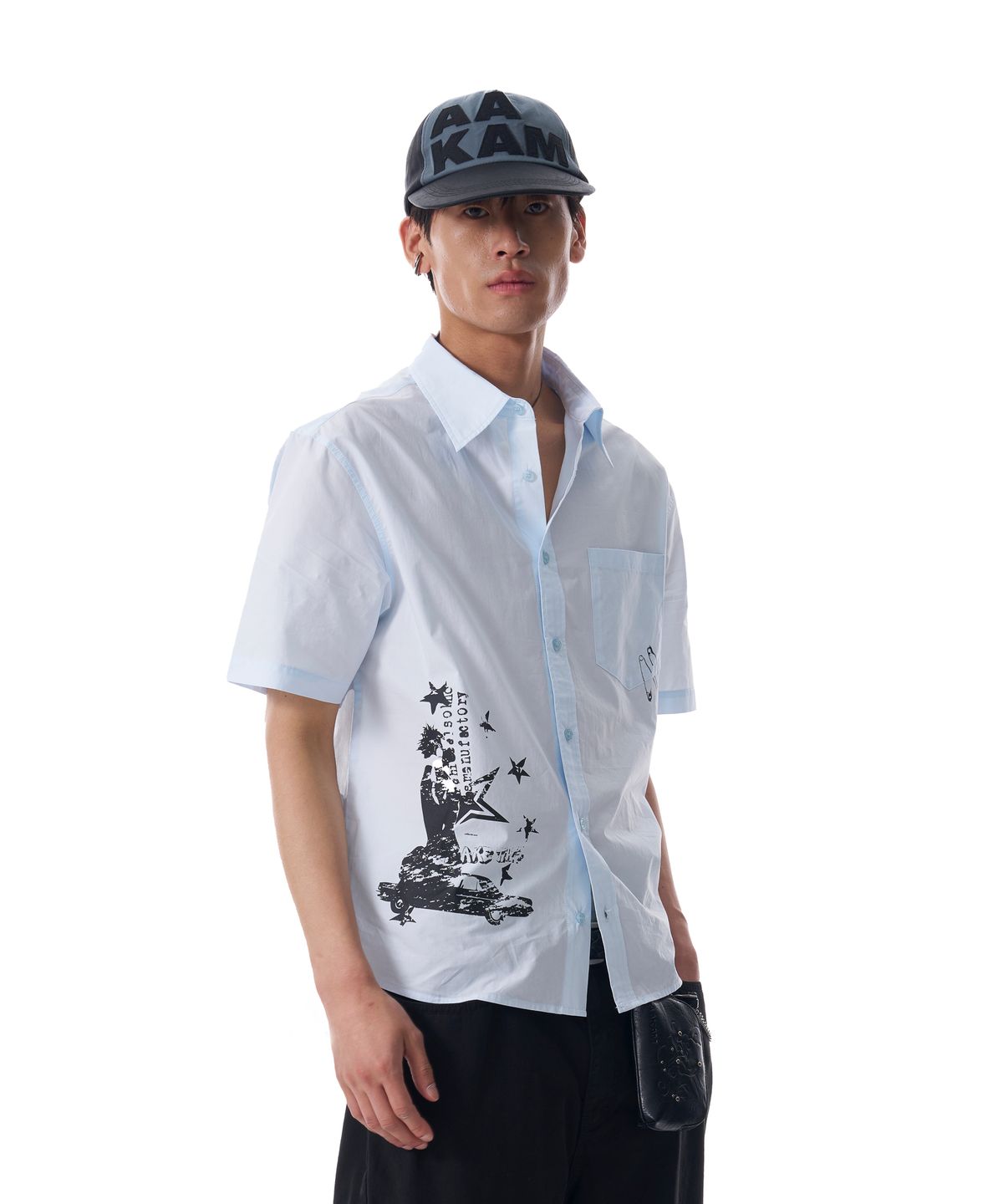 아캄(AAKAM) VTG Printed Half Shirts (Sky Blue)
