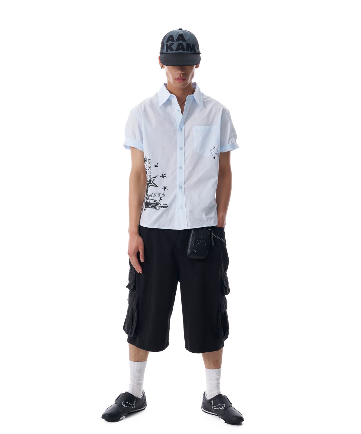 아캄(AAKAM) VTG Printed Half Shirts (Sky Blue)