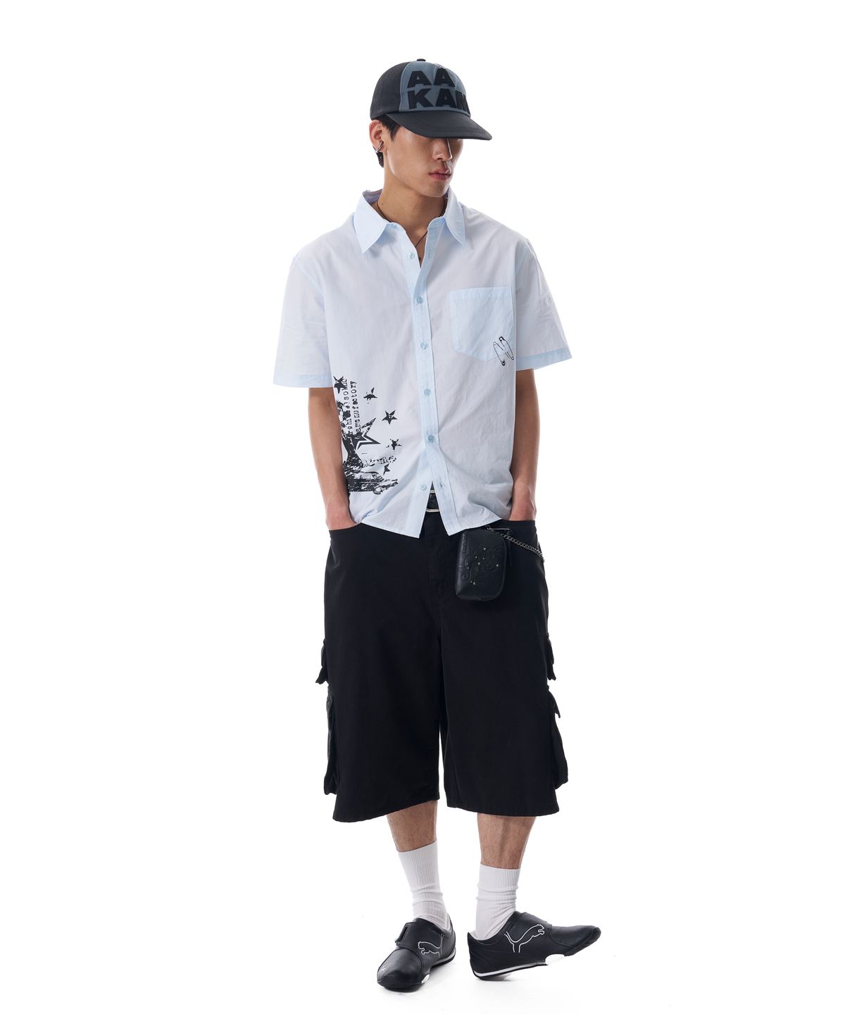 아캄(AAKAM) VTG Printed Half Shirts (Sky Blue)