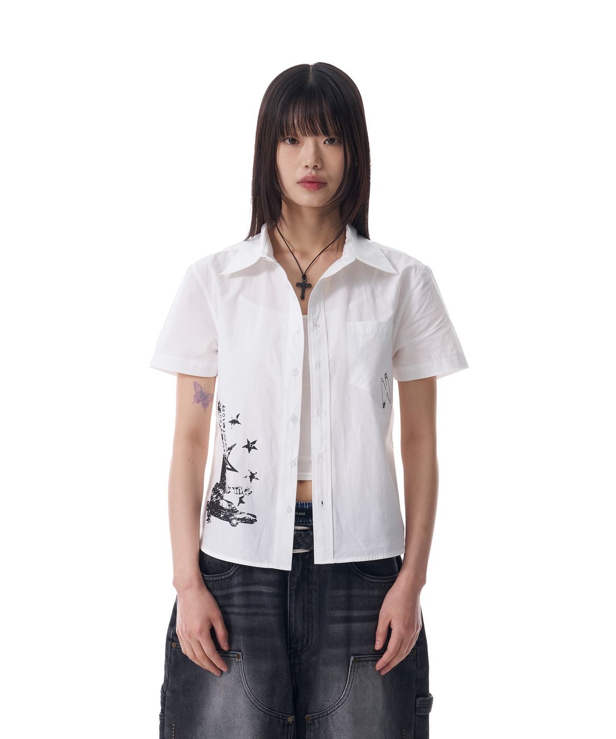 아캄(AAKAM) VTG Printed Half Shirts (White)