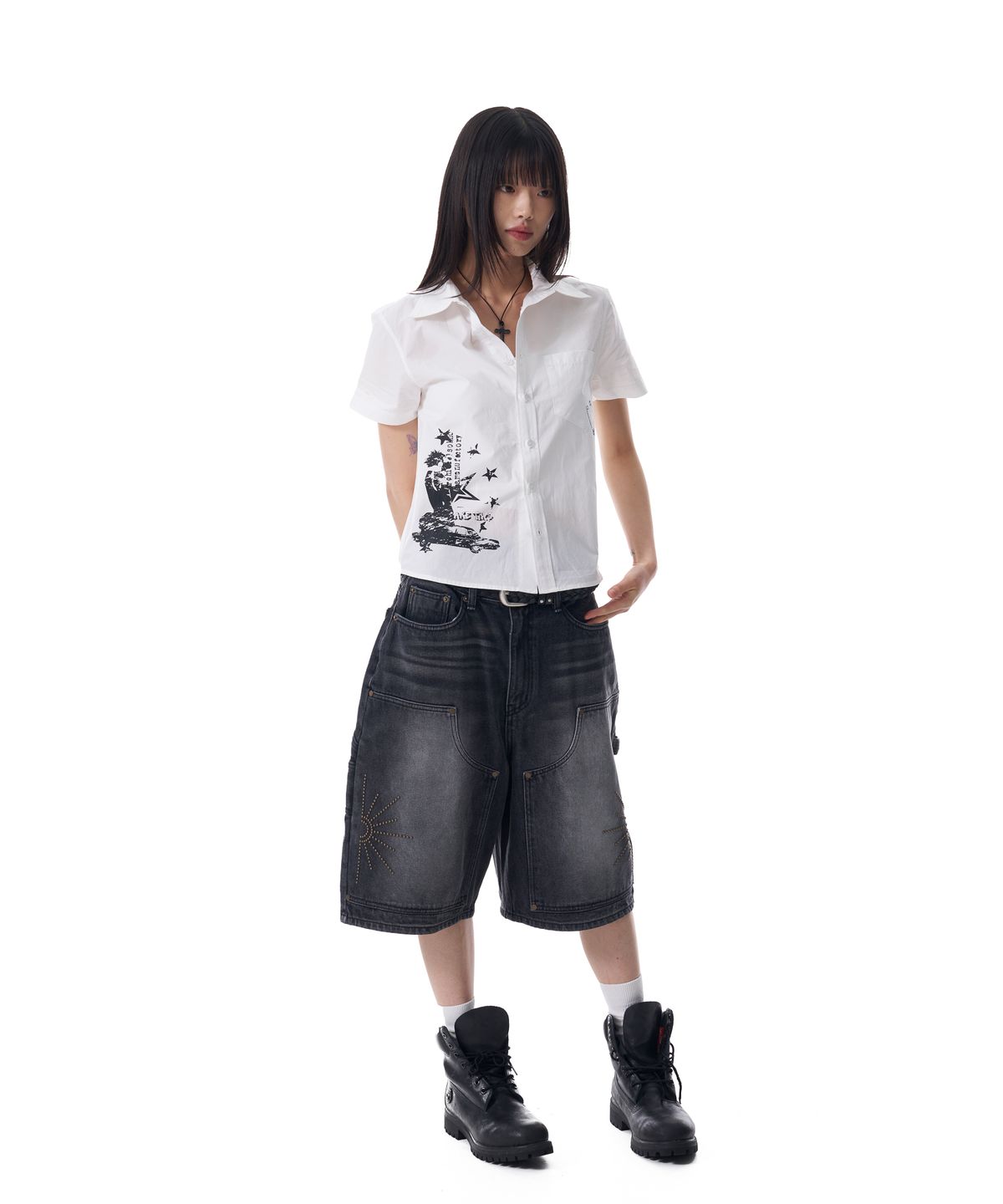 아캄(AAKAM) VTG Printed Half Shirts (White)