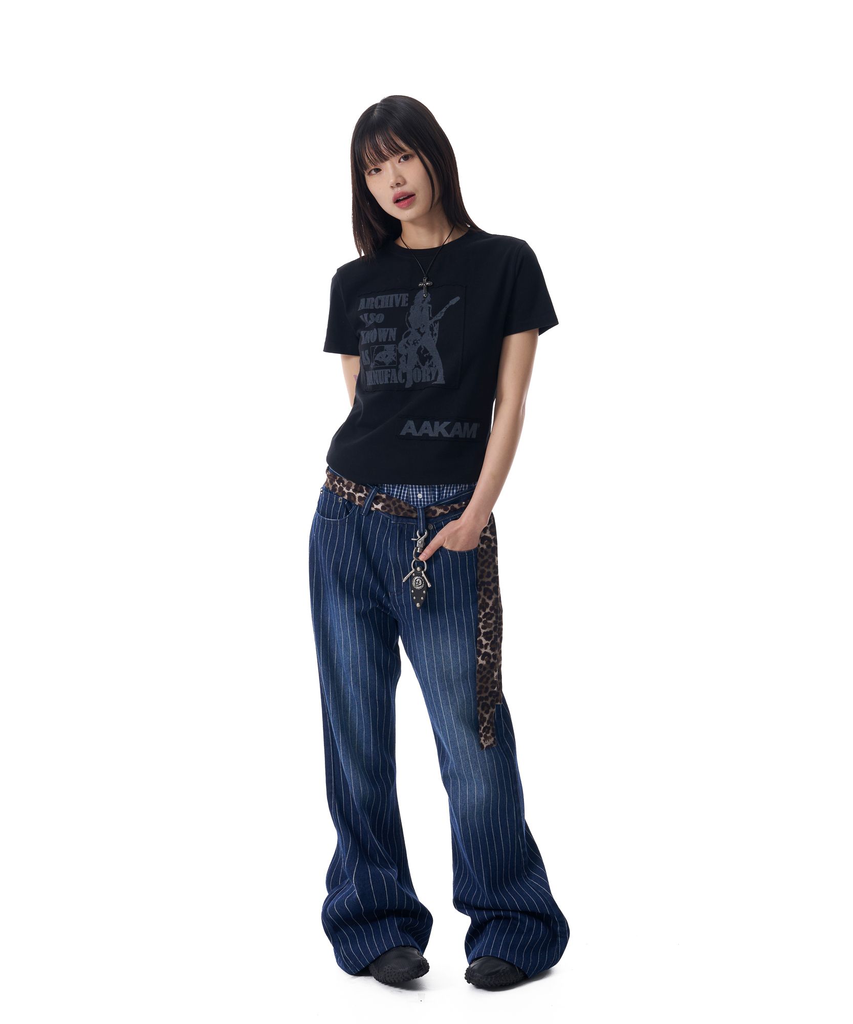 ●AAKAM● 25SS Washed Patch Half Top MUSINSA | AAKAM Grunge Patch Half Top (Khaki)