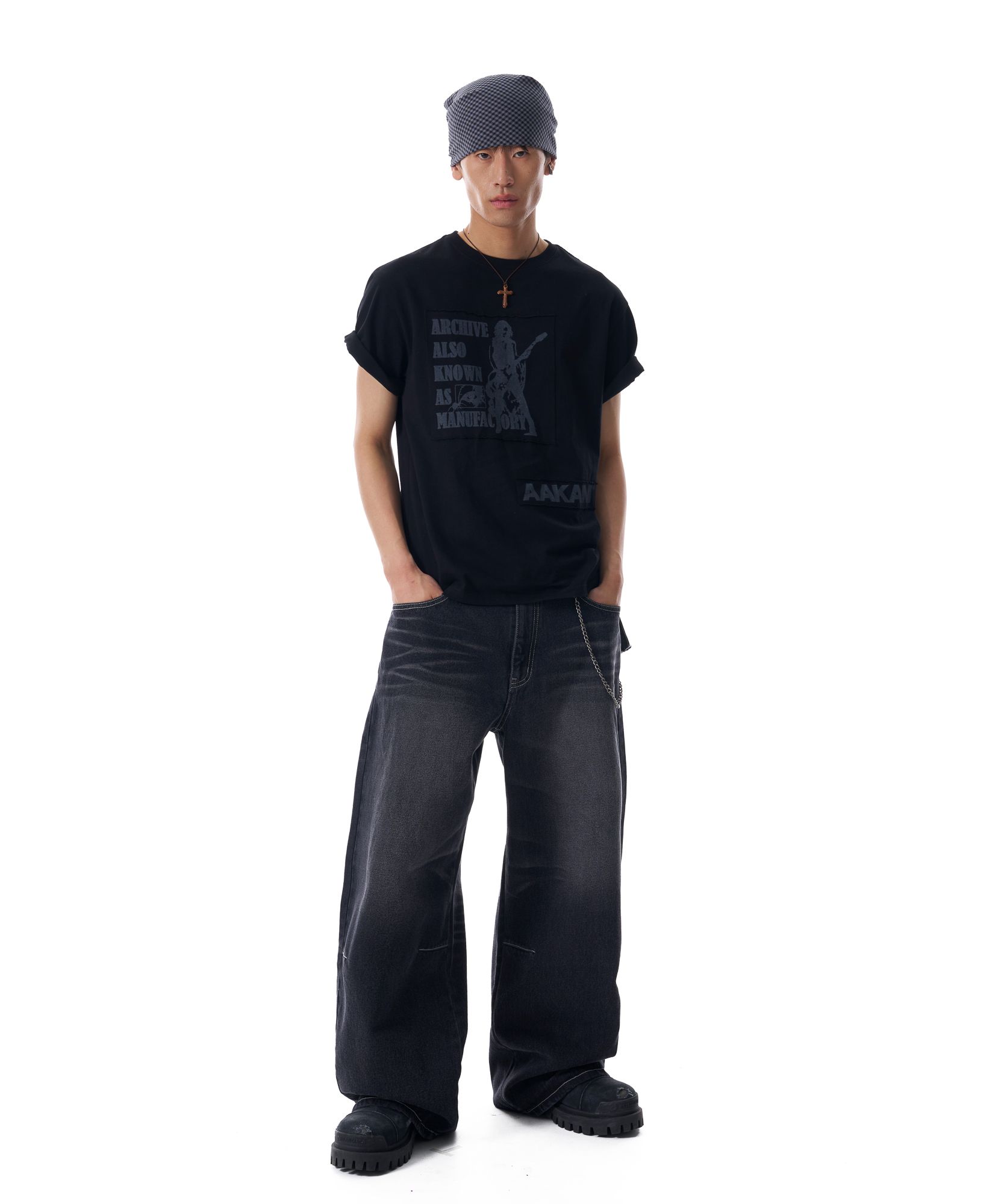 ●AAKAM● 25SS Washed Patch Half Top MUSINSA | AAKAM Grunge Patch Half Top (Khaki)