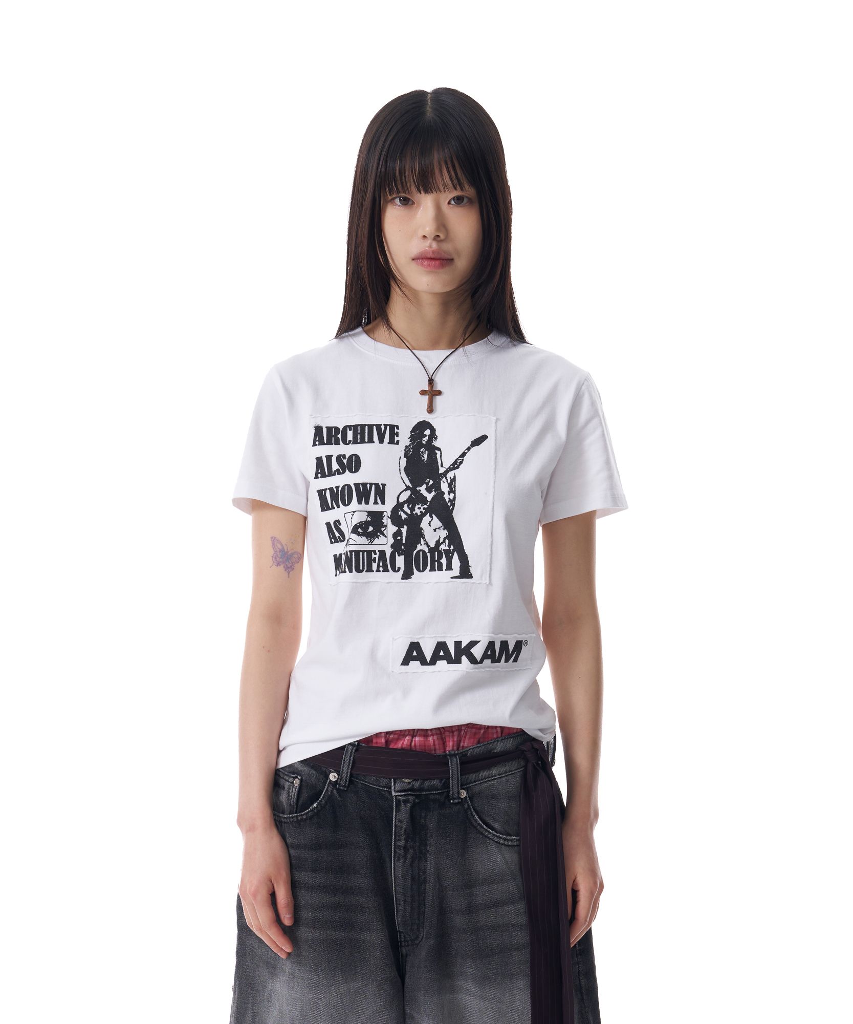 ●AAKAM● 25SS Washed Patch Half Top MUSINSA | AAKAM Washed Patch Half Top (White)