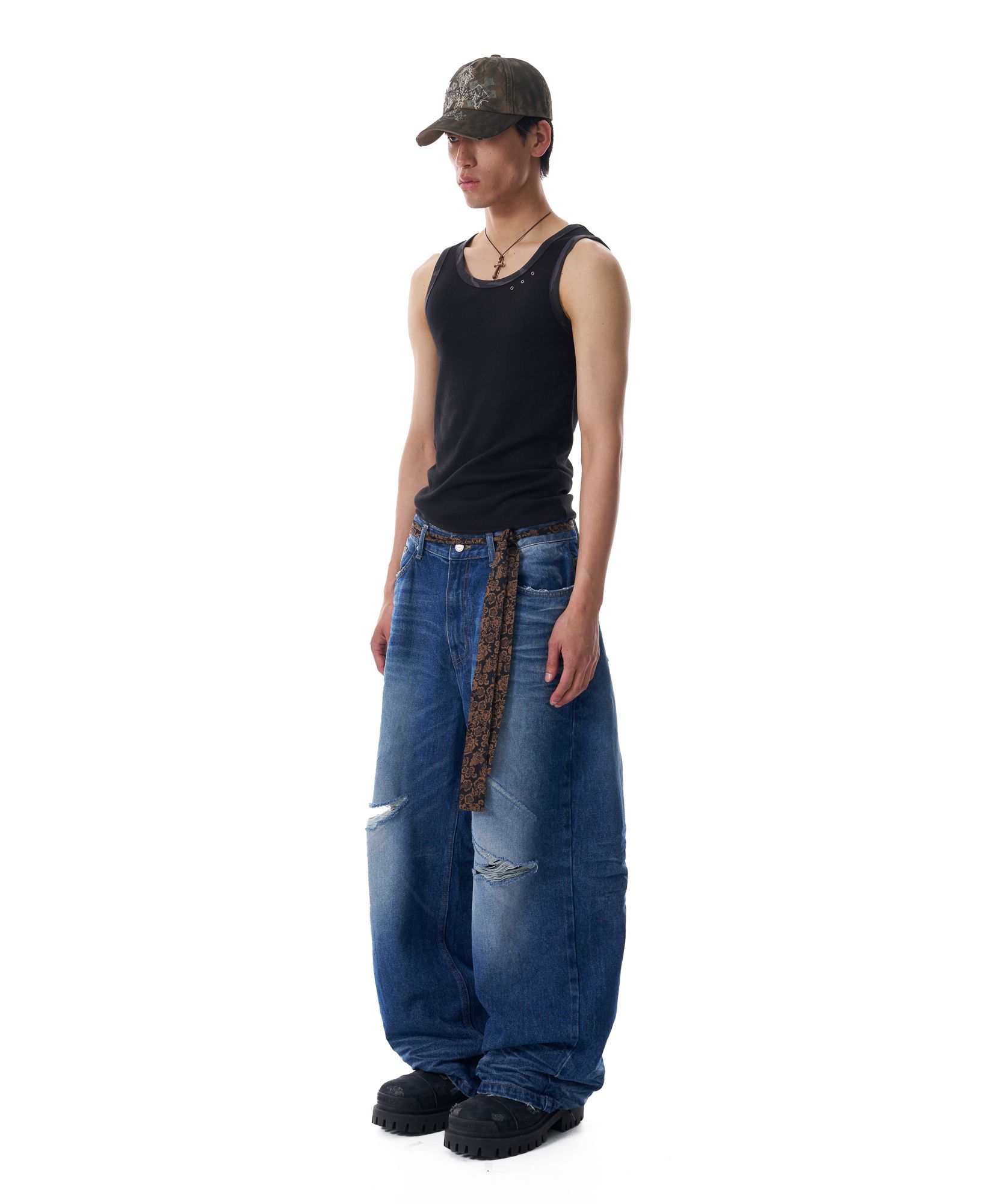 ◆25SS AAKAM 3-Lined Eyelet Sleeveless/2色◆ MUSINSA | AAKAM Eyelet Contrast Camo Sleeveless (Black)