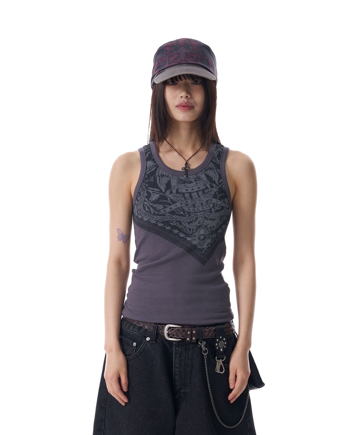 아캄(AAKAM) Scarf Printed Sleeveless (Dark Gray)