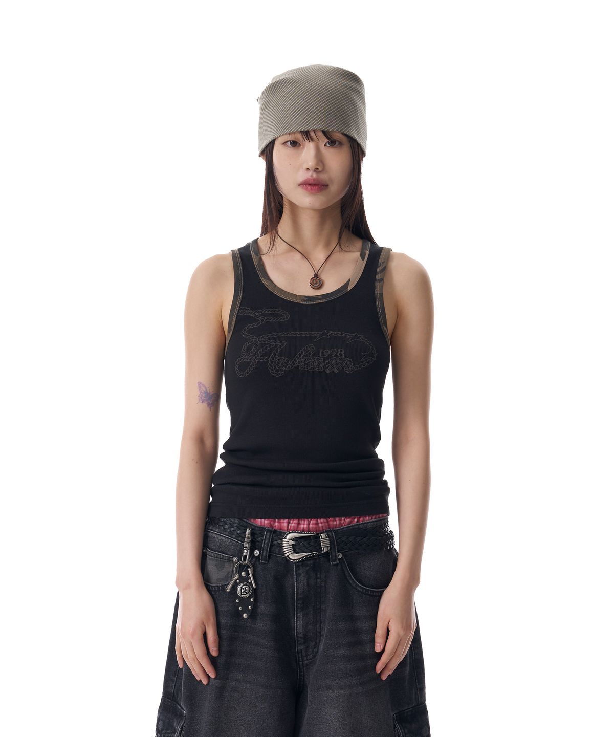아캄(AAKAM) Rope Contrast Camo Sleeveless (Black)
