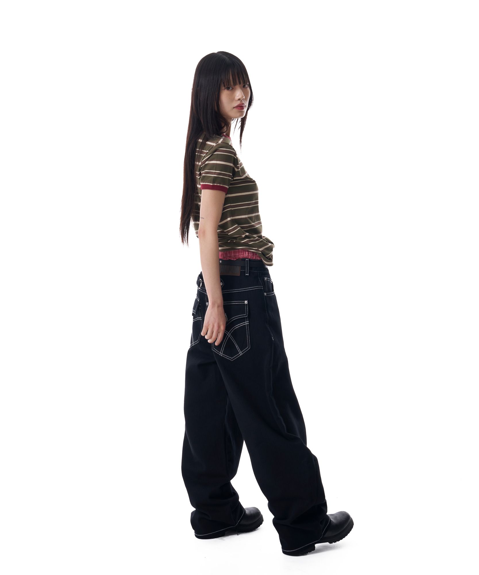 【AAKAM】Striped Ringer Top MUSINSA | AAKAM Striped Ringer Top (Black-Gray)