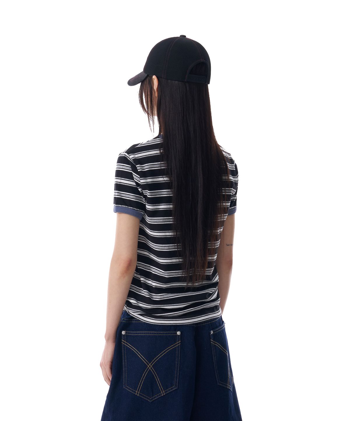 아캄(AAKAM) Striped Ringer Top (Black-Gray)