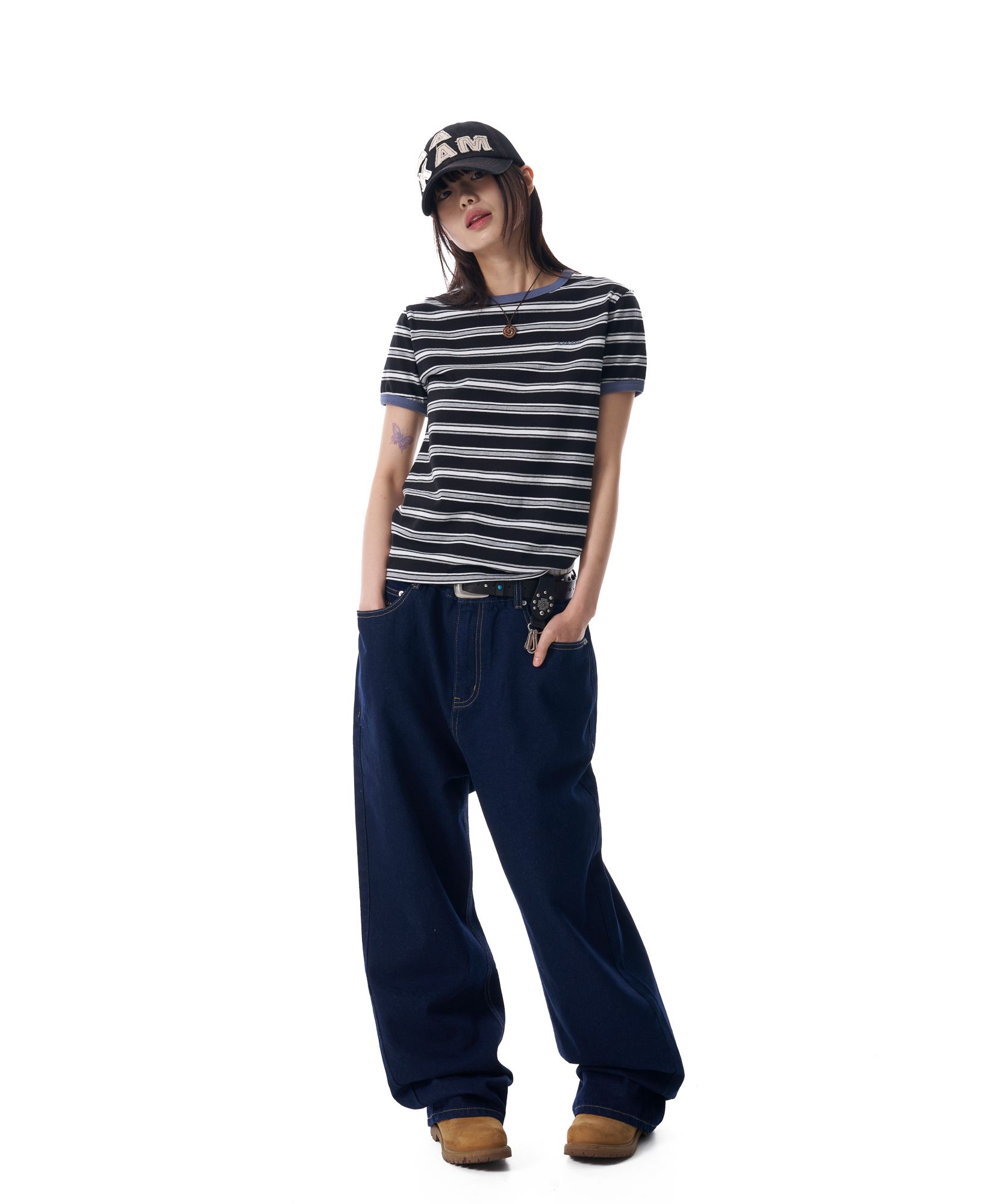 MUSINSA | AAKAM Striped Ringer Top (Black-Gray)