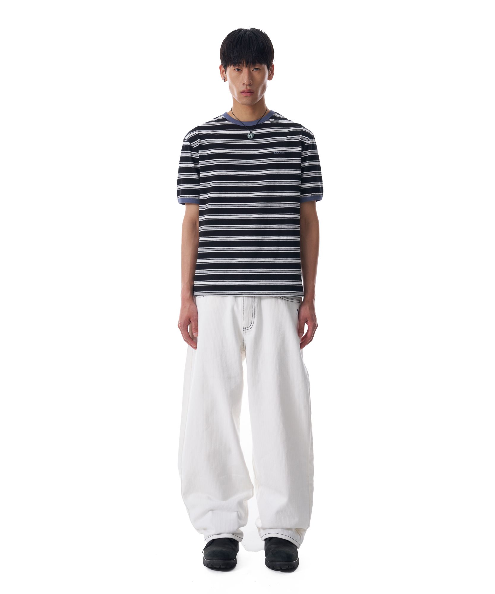 MUSINSA | AAKAM Striped Ringer Top (Black-Gray)