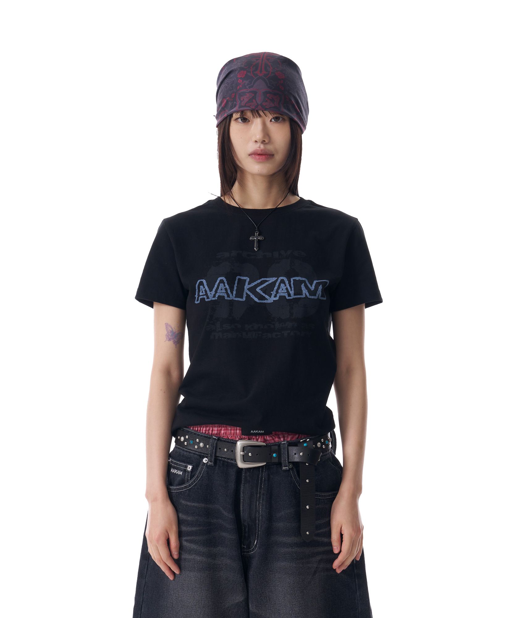 Tシャツ・カットソー AAKAM Painted 98 Half Top 5SH059 MUSINSA | AAKAM Painted 98 Half Top (Black)