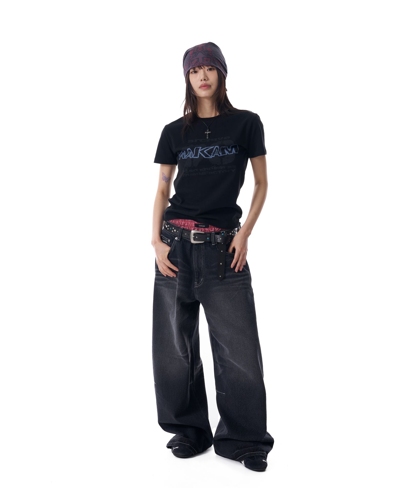 Tシャツ・カットソー AAKAM Painted 98 Half Top 5SH059 MUSINSA | AAKAM Painted 98 Half Top (Black)