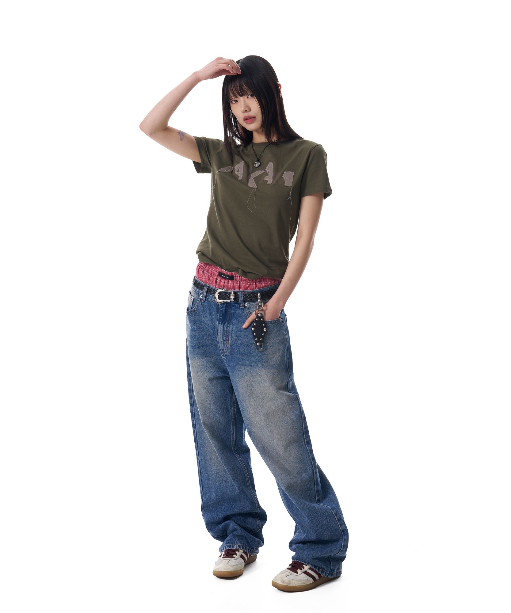★AAKAM★ Grunge Patch Half Top MUSINSA | AAKAM Grunge Patch Half Top (Khaki)