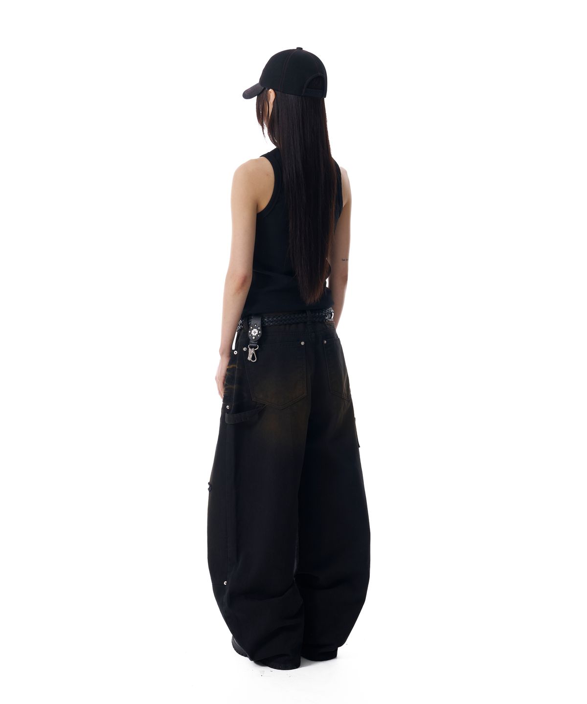 아캄(AAKAM) Dirty Washed Double Knee Cotton Pants (Black)
