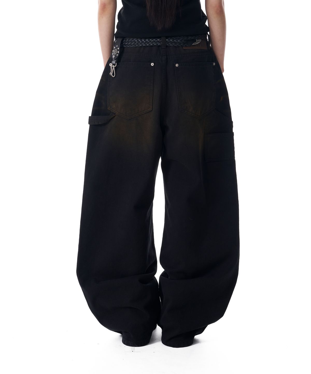 아캄(AAKAM) Dirty Washed Double Knee Cotton Pants (Black)