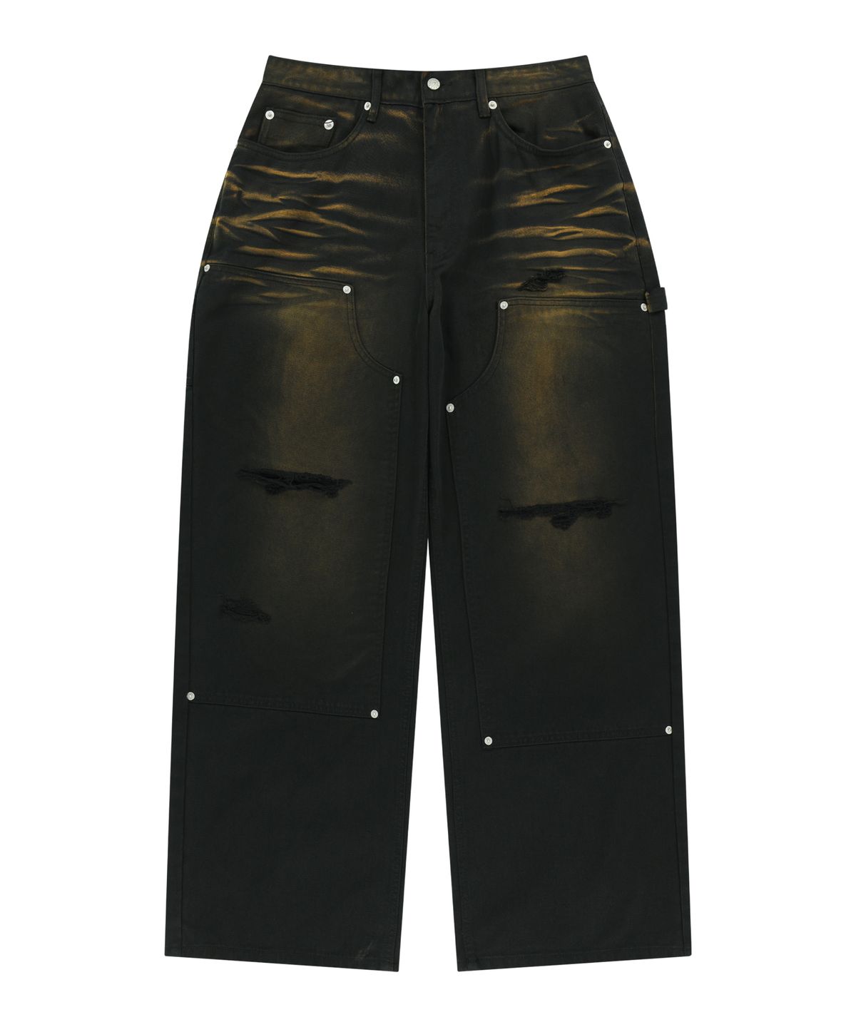 아캄(AAKAM) Dirty Washed Double Knee Cotton Pants (Black)