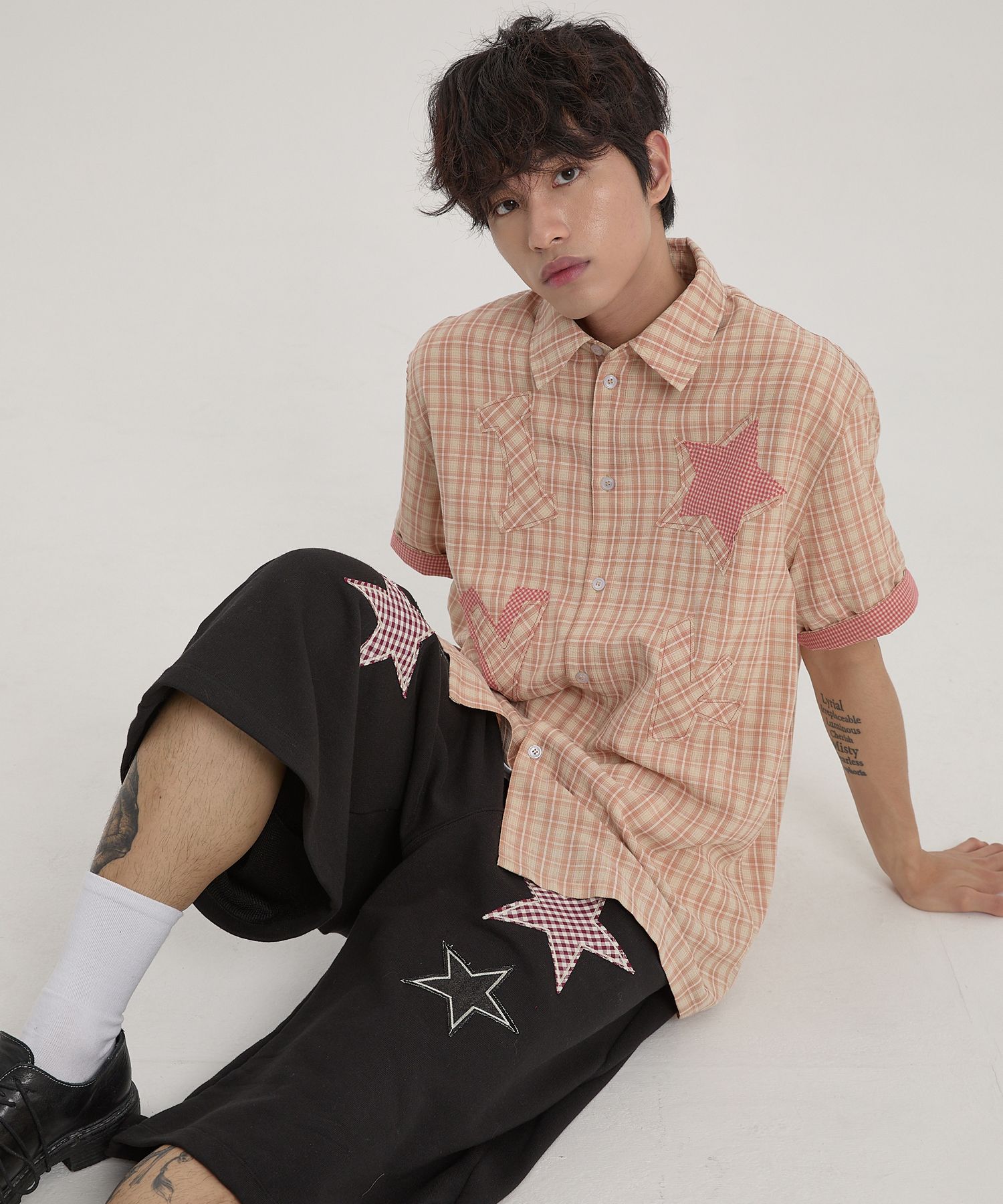 ★WAIKEI★ YK Star Applique Short Sleeve T-shirt Navy YKBE02 MUSINSA | WAI KEI YK Star Applique Short Sleeve T-shirt Navy
