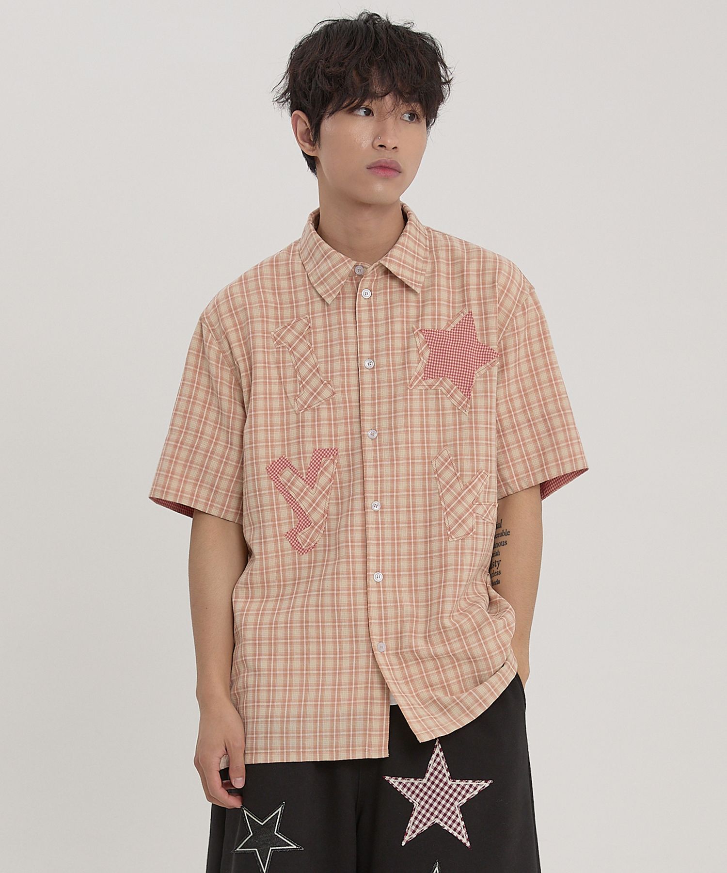 ★WAIKEI★ YK Star Applique Short Sleeve T-shirt Navy YKBE02 MUSINSA | WAI KEI YK Star Applique Short Sleeve T-shirt Navy