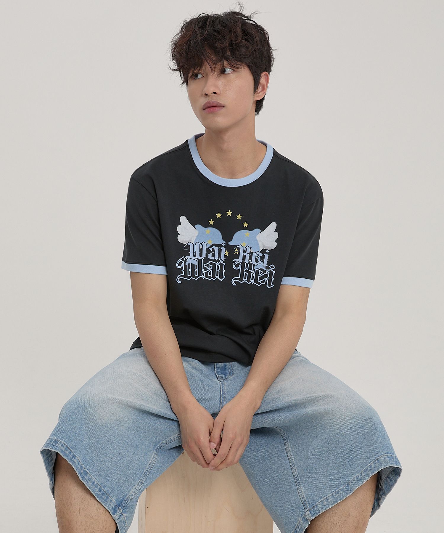 ★WAIKEI★ Angel Dolphin Short Sleeve T-Shirt Black YKBE02TS MUSINSA | WAI KEI Angel Dolphin Short Sleeve T-Shirt Black