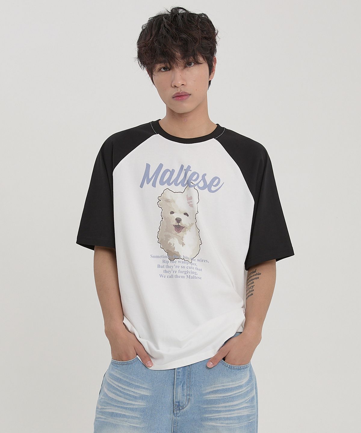 와이케이(WAIKEI) 구름 일러스트 래글런 반팔티셔츠 화이트