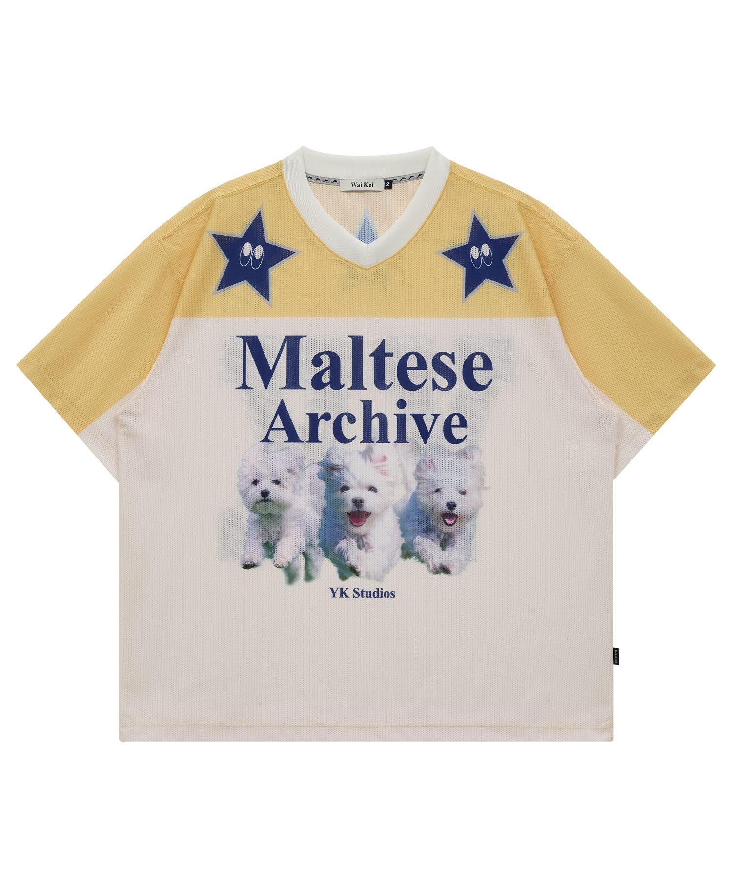★WAIKEI★ Maltese Archive Short Sleeve T-Shirt Light Yellow MUSINSA | WAI KEI Maltese Archive Line Graphic Ringer Short