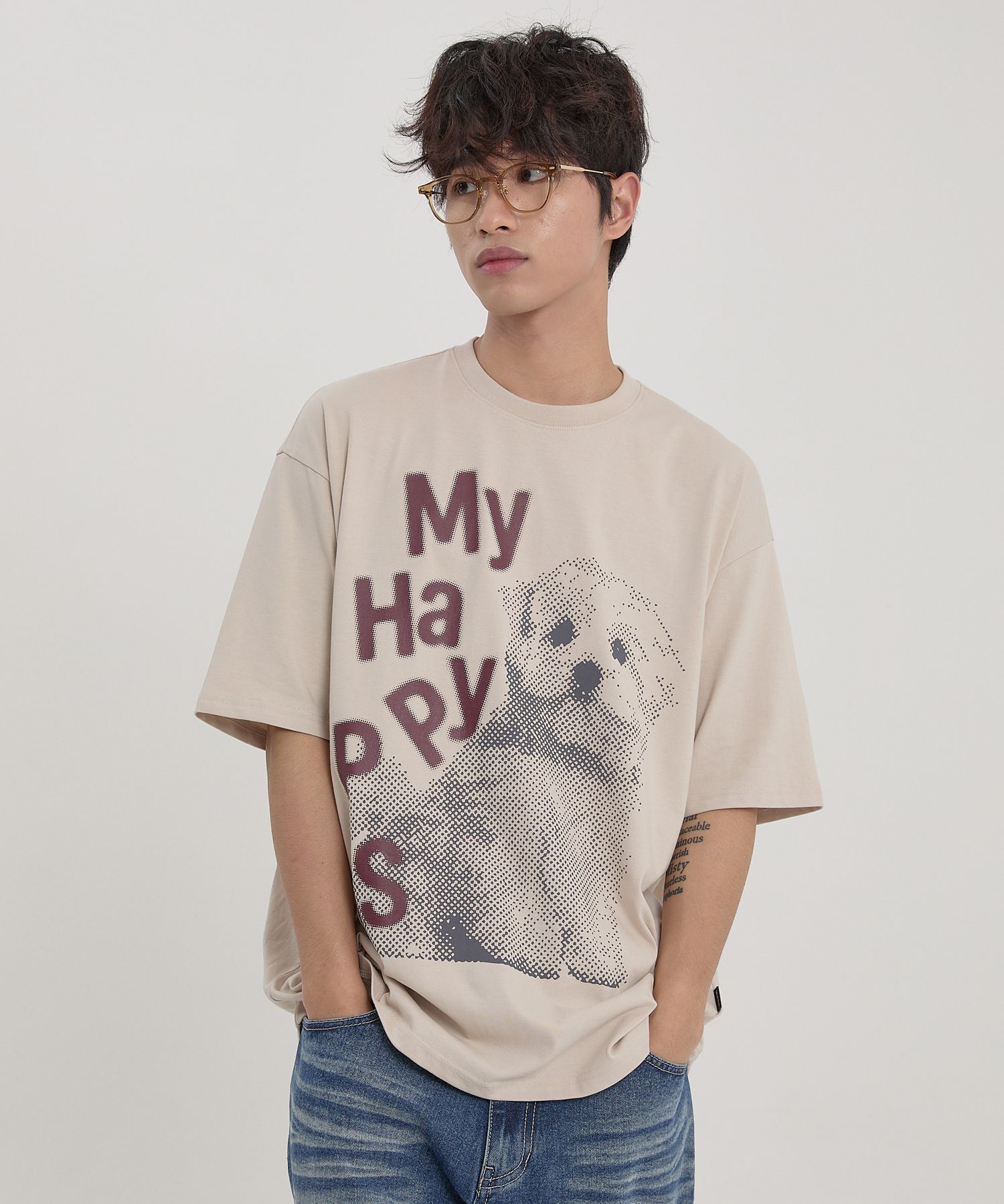 ★WAIKEI★ MY HAPPY IS Stamp Short Sleeve T-shirt Beige YKBE MUSINSA | WAI KEI MY HAPPY IS Stamp Short Sleeve T-shirt Beige