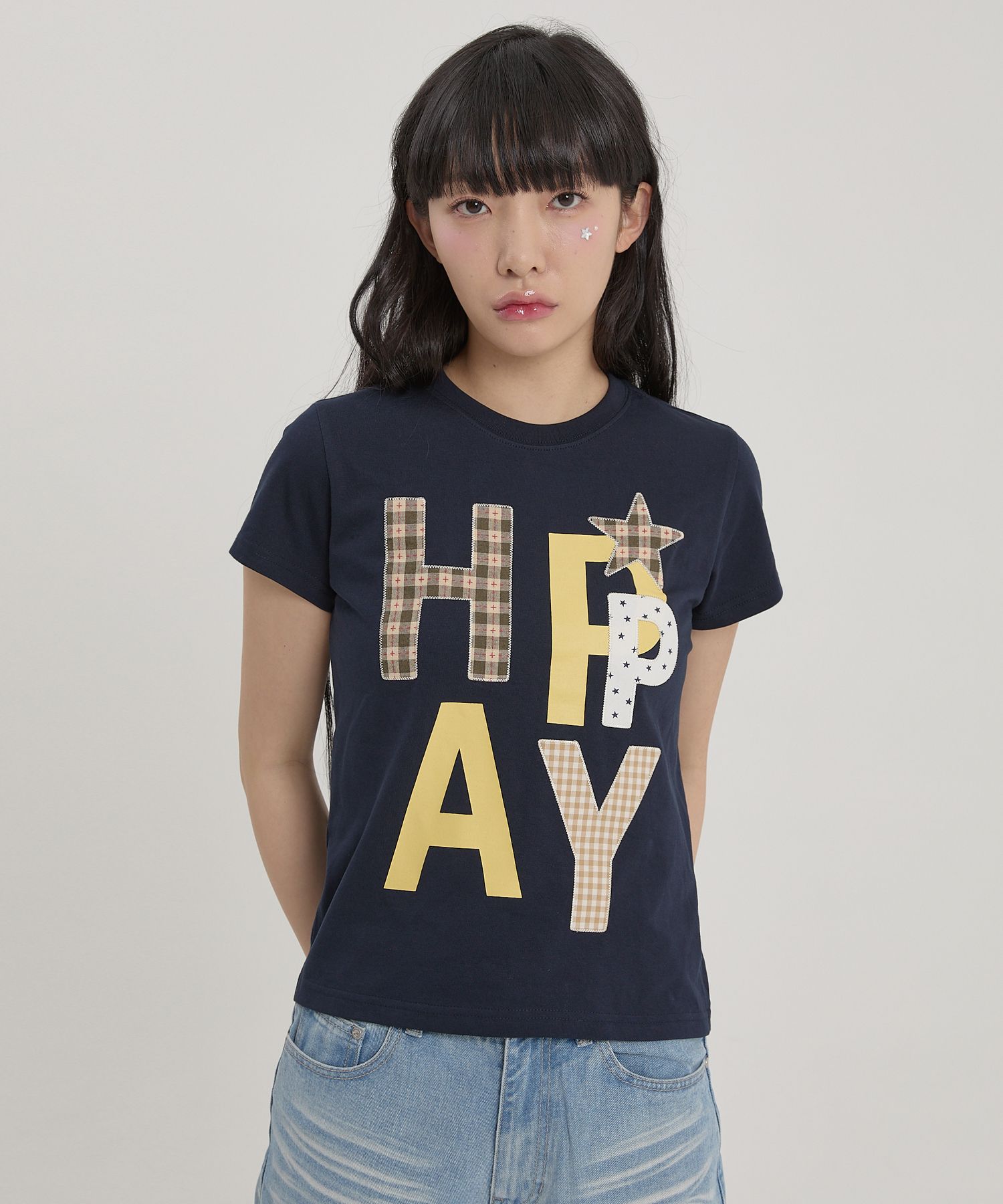 Tシャツ・カットソー Wai Kei HAPPY Patchwork Short Sleeve T-shirt 5BSA066 MUSINSA | WAI KEI HAPPY Patchwork Short Sleeve T-shirt Navy