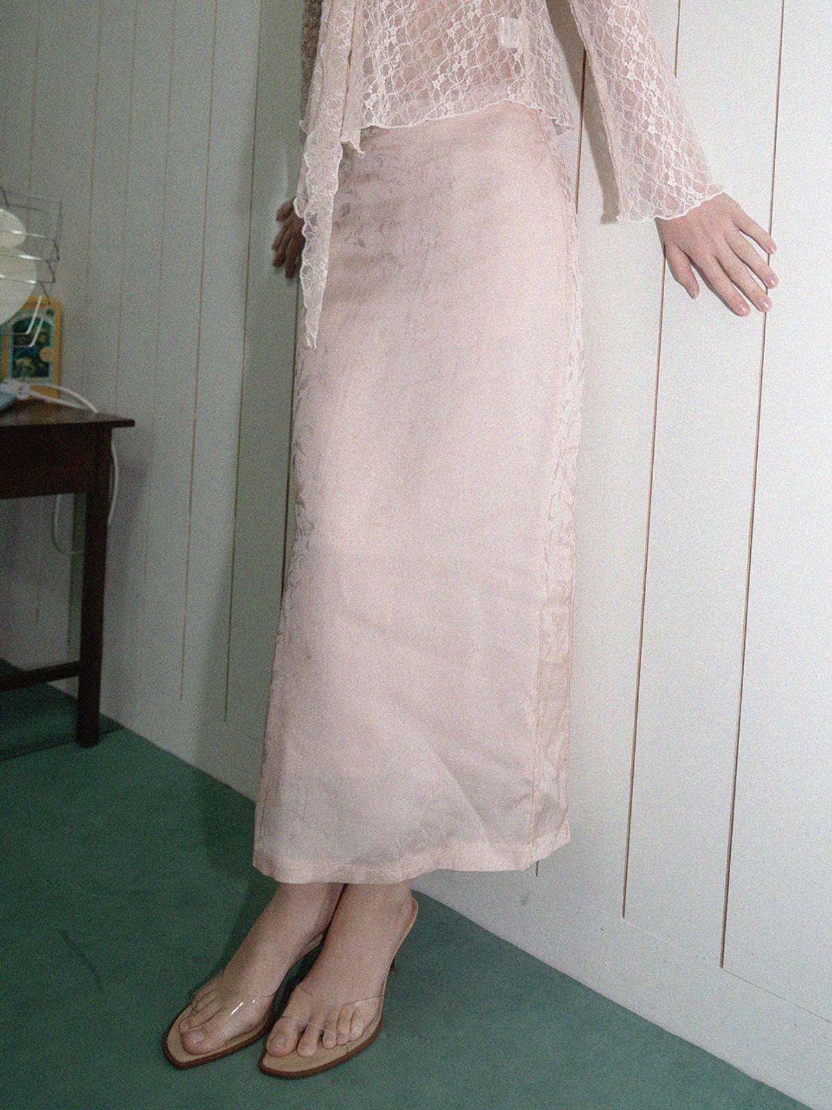 모로아(MOROA) 자가드 롱 스커트-핑크