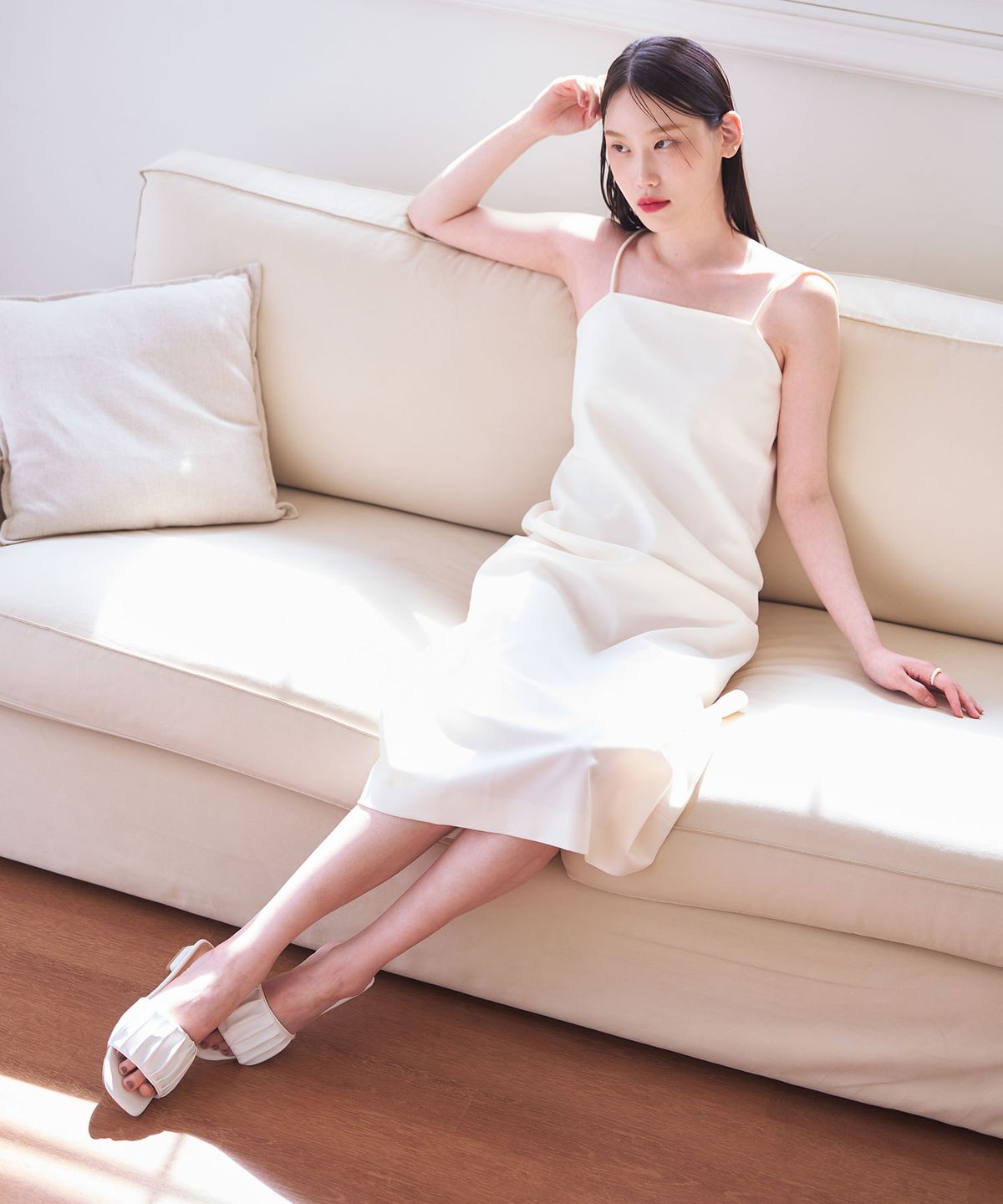 커스텀에이드 우먼(CUSTOMADE WOMAN) 3cm 셔링 밴드 통굽 슬리퍼 리아(CW0049WH)