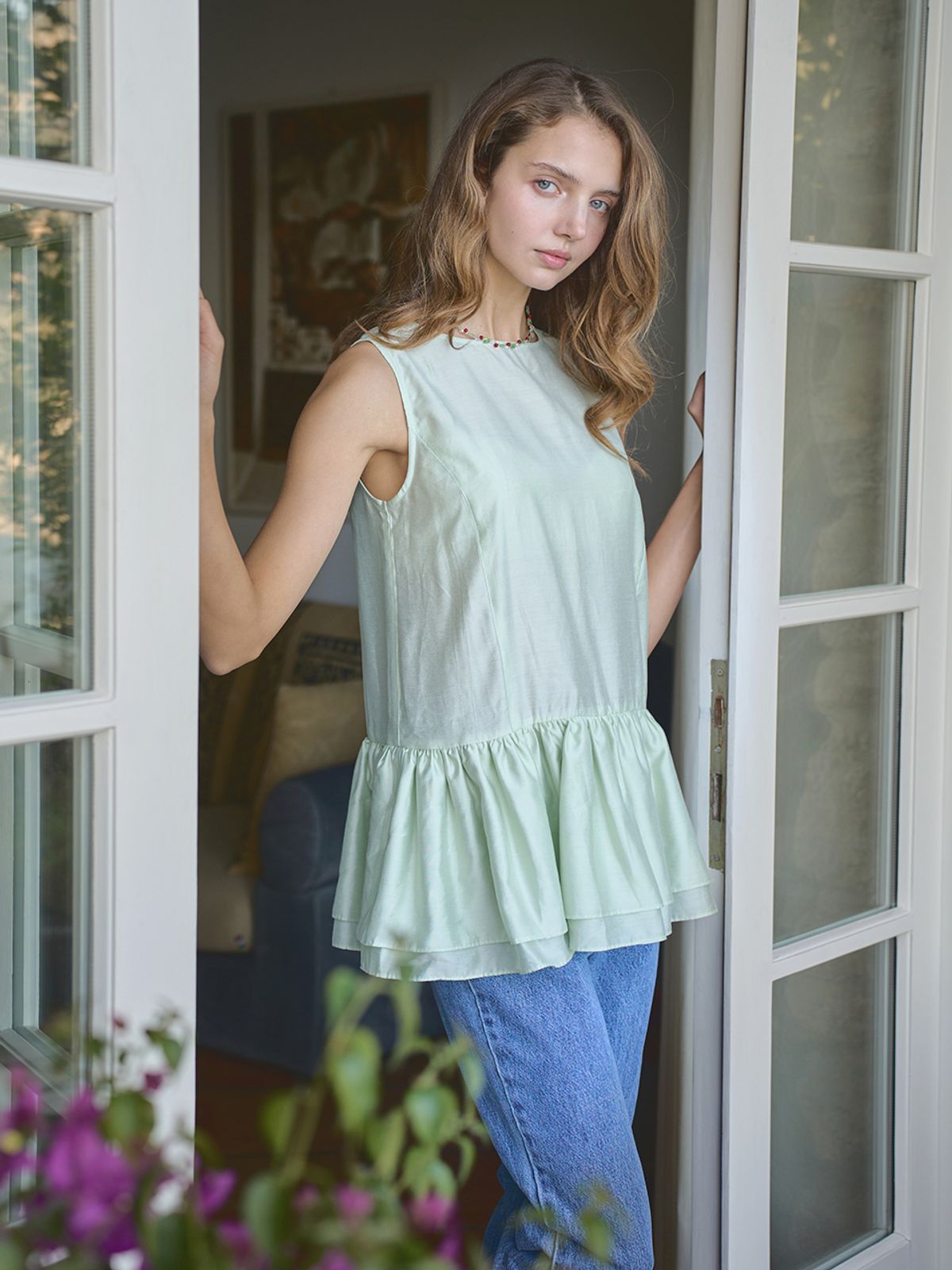 랭앤루(LANGNLU) RIETI Ruffle Blouse(리에티)_YELLOW GREEN