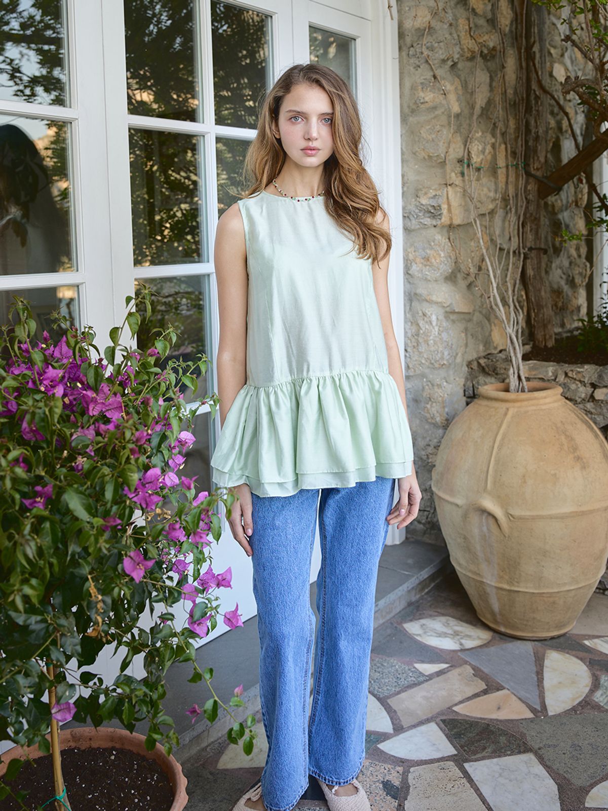 랭앤루(LANGNLU) RIETI Ruffle Blouse(리에티)_YELLOW GREEN