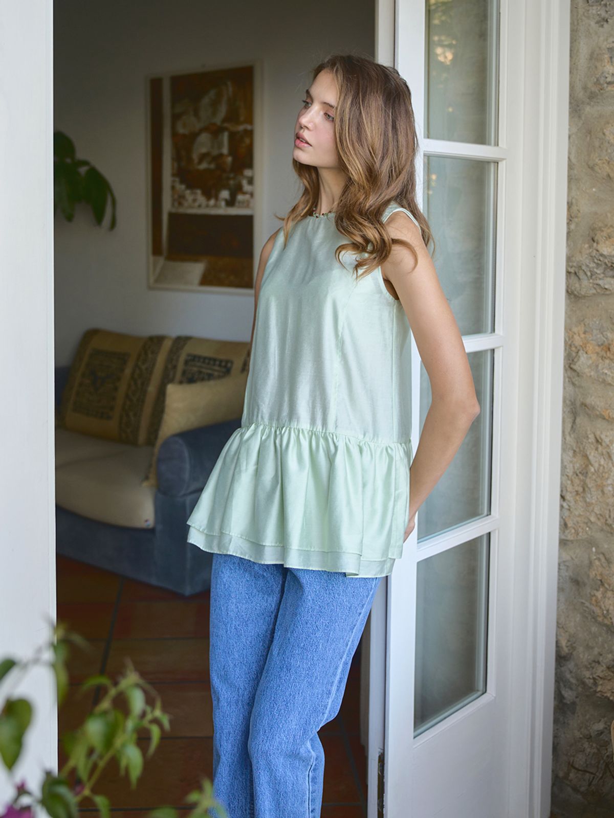 랭앤루(LANGNLU) RIETI Ruffle Blouse(리에티)_YELLOW GREEN