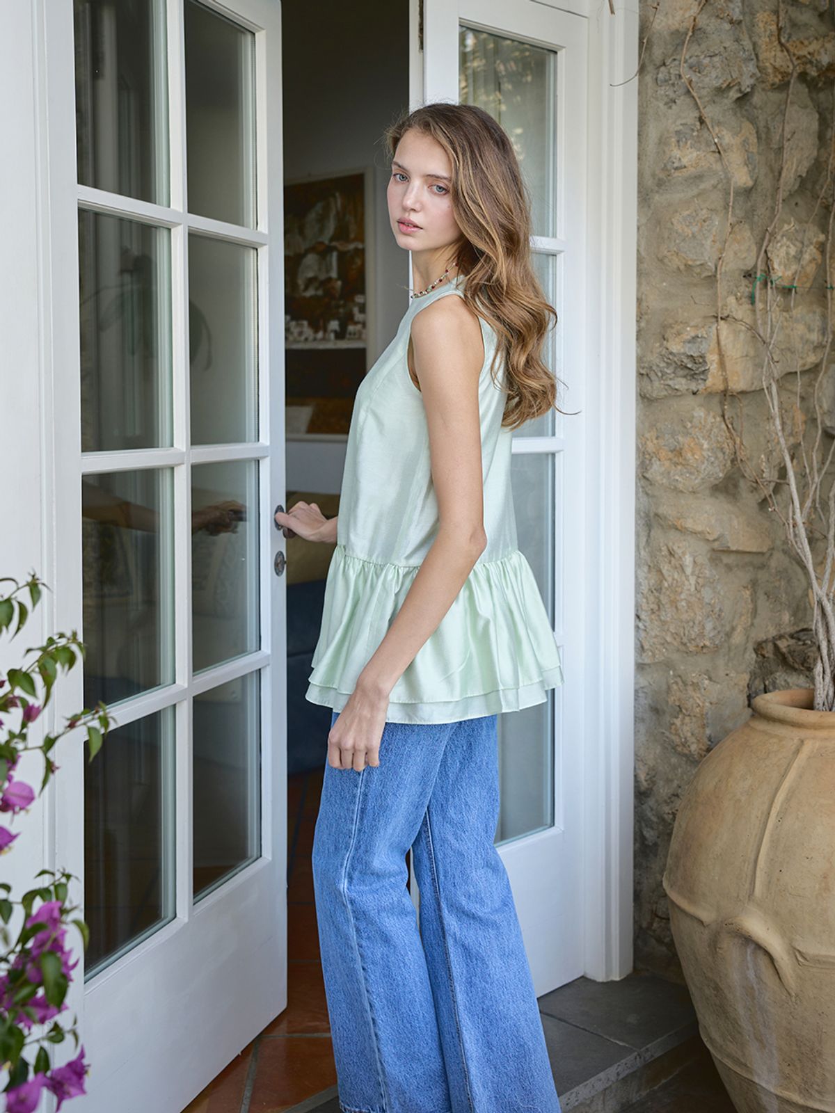 랭앤루(LANGNLU) RIETI Ruffle Blouse(리에티)_YELLOW GREEN