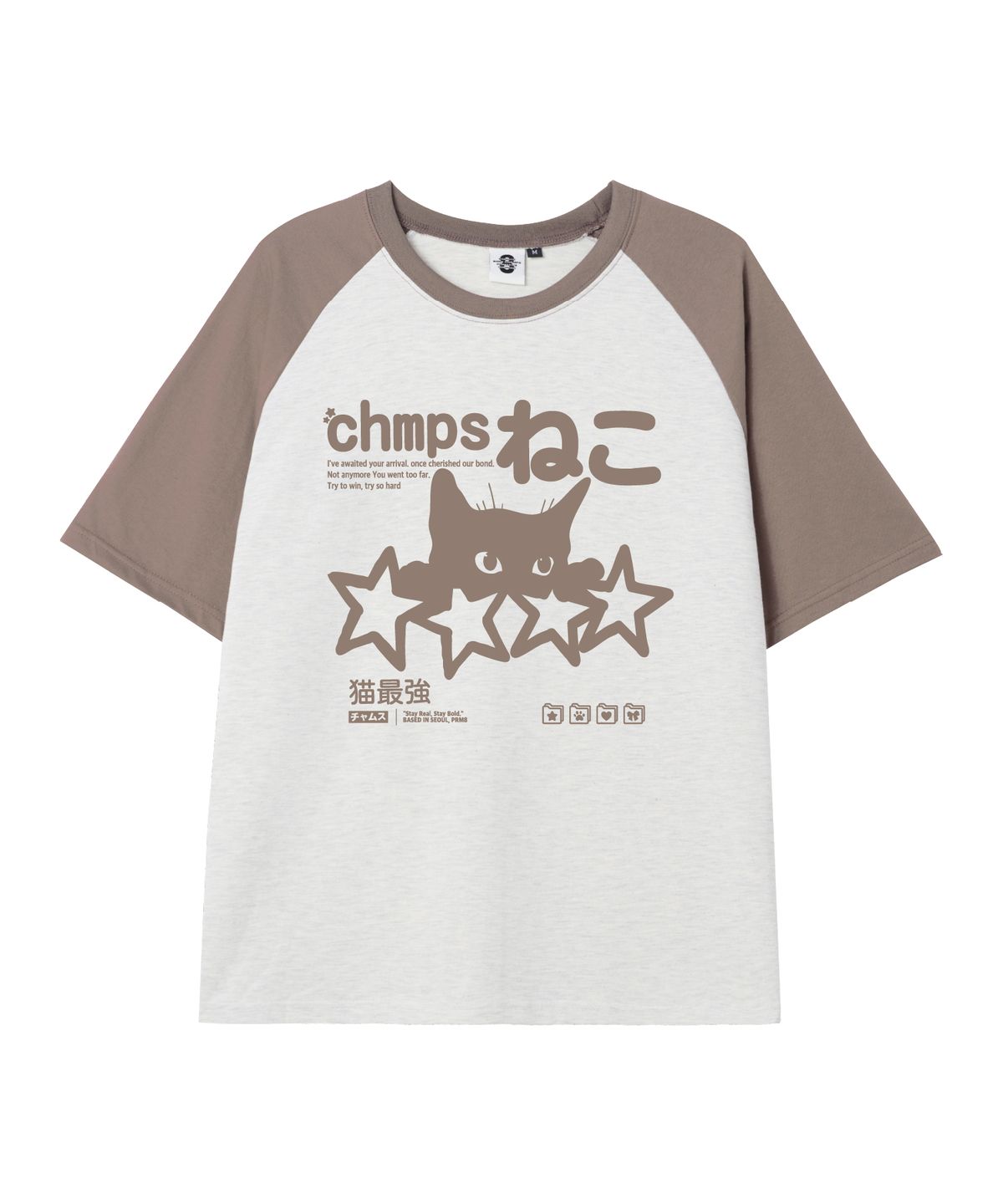 본챔스(BORN CHAMPS) [5 COLORS] CHAMPS NEKO 오버핏 래글런 반팔티셔츠 B25ST82
