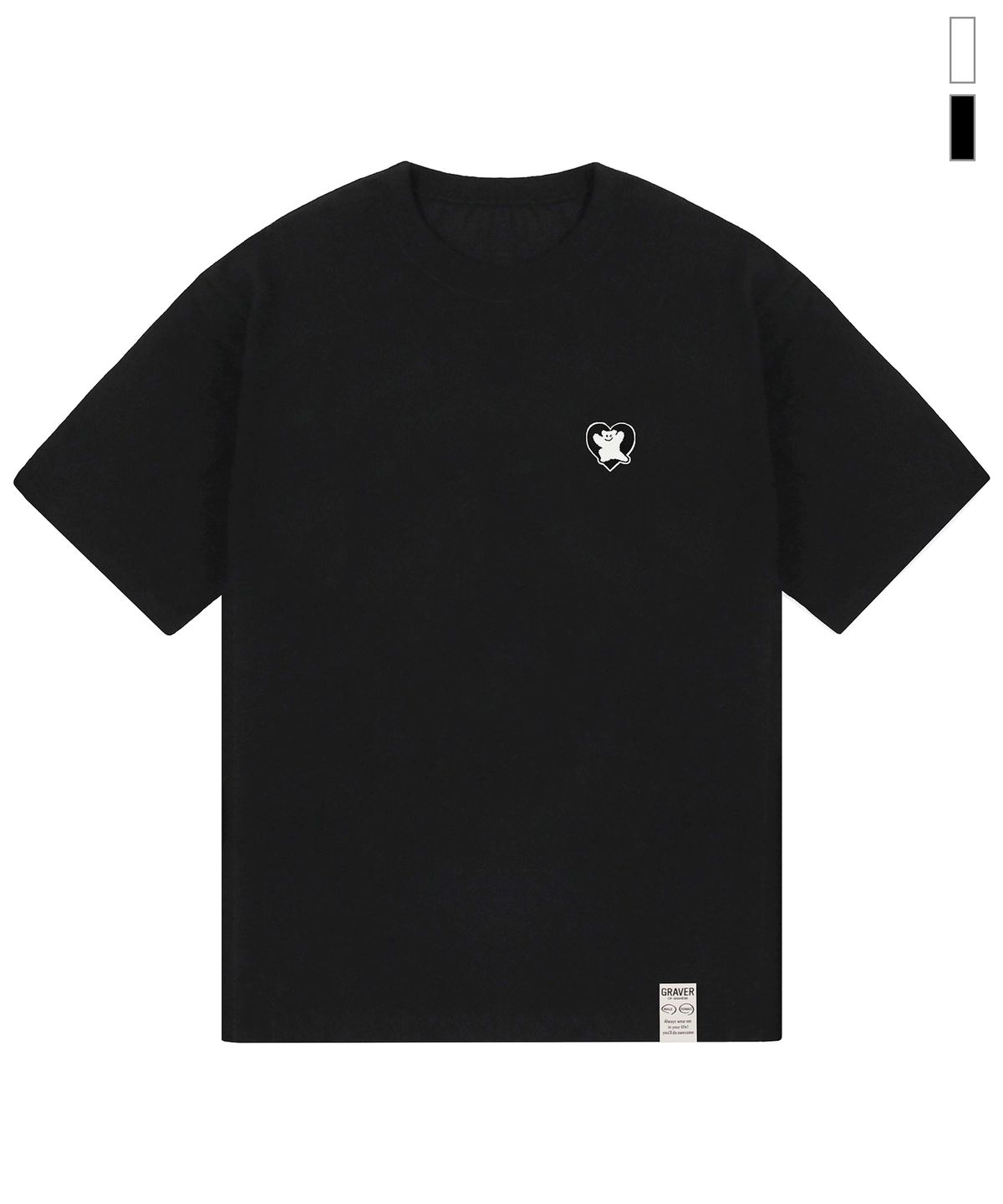 그레이버(GRAVER) [UNISEX]베어 하트 블랙 자수 반팔티_2color