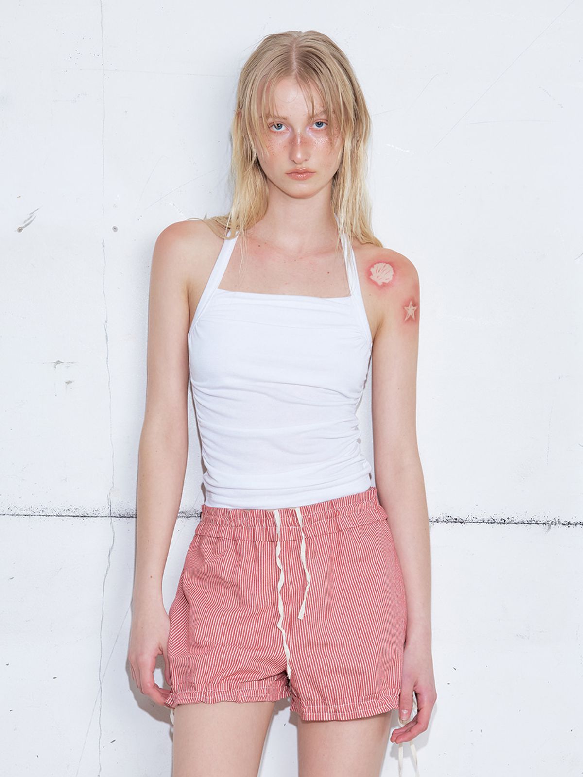 에트몽(ETMON) Stripe Strap Short Pants, Red