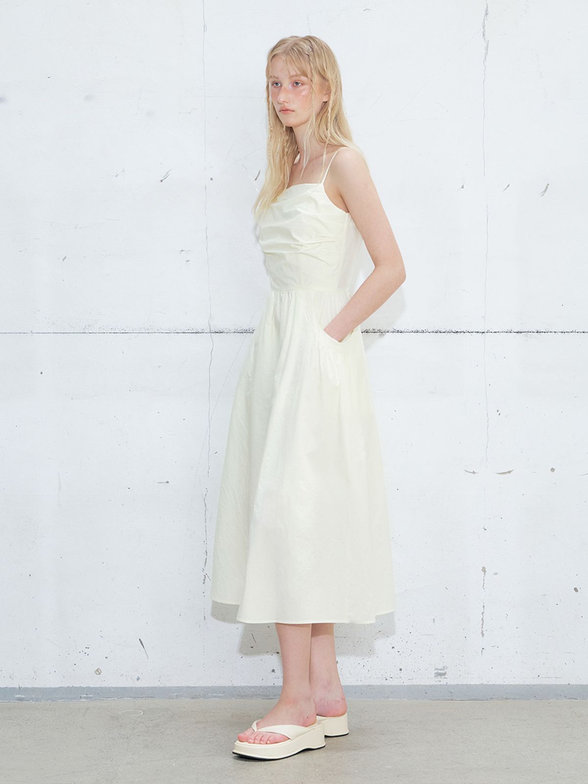 에트몽(ETMON) Slip Shirring Pocket Dress, Lemon