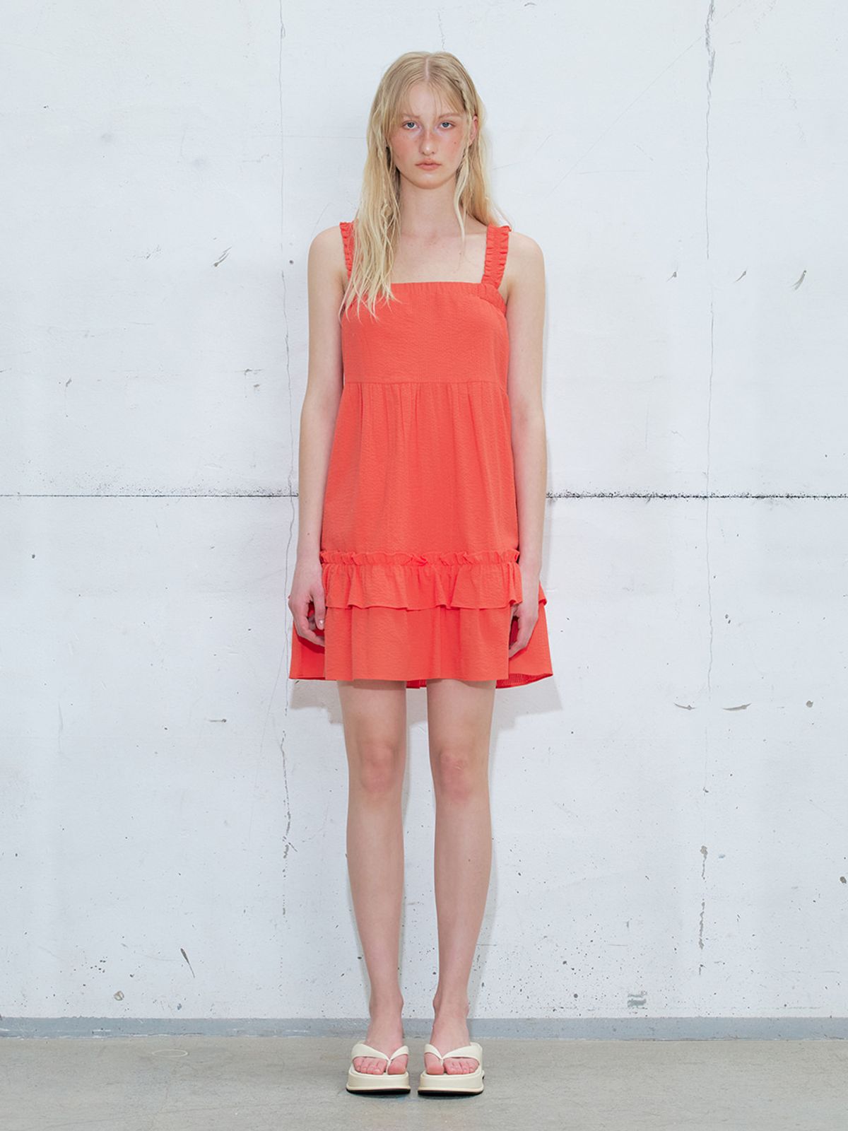 에트몽(ETMON) Frill Banding Mini Dress, Red