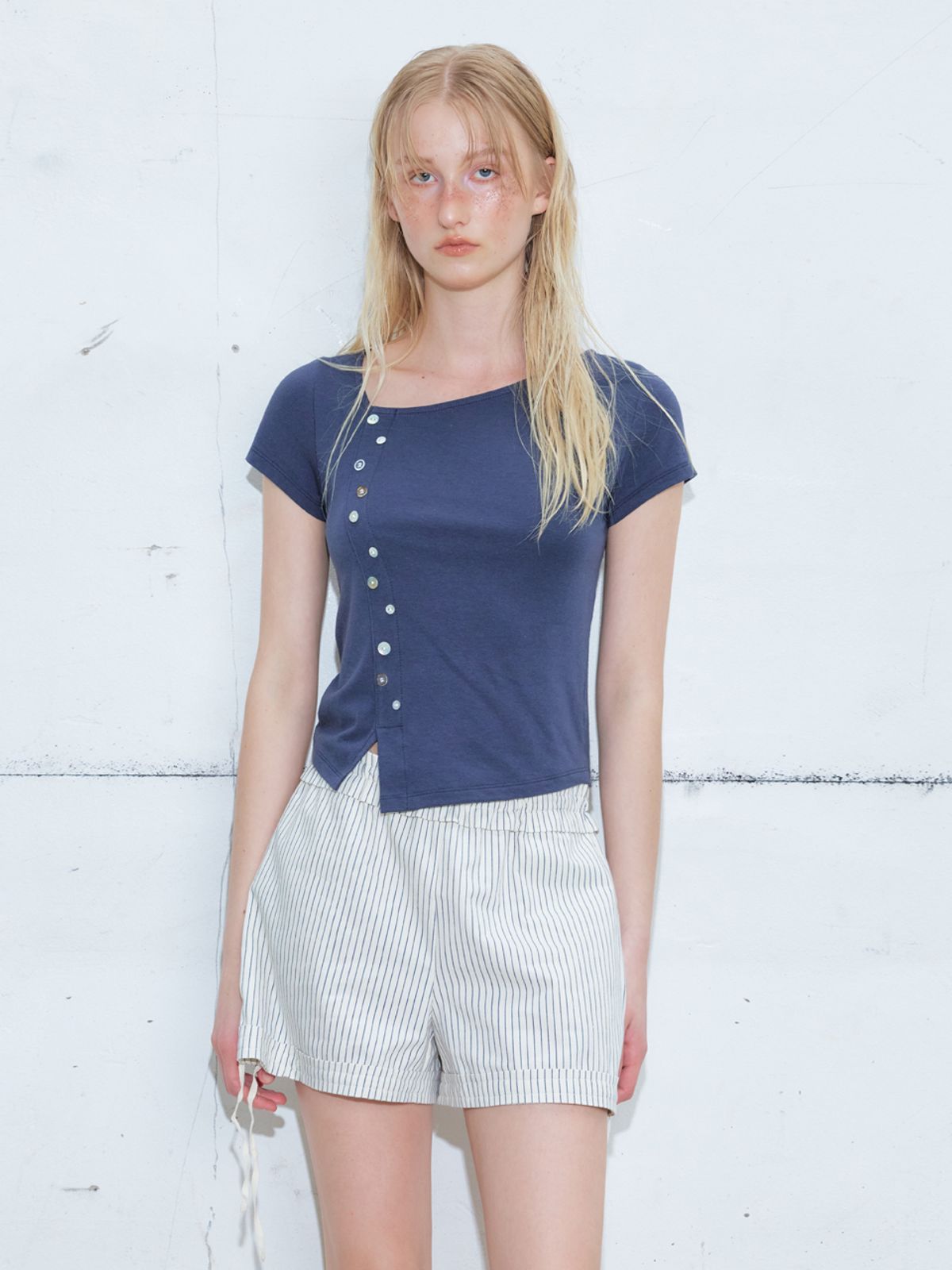 에트몽(ETMON) Pearl Button T-Shirt, Navy